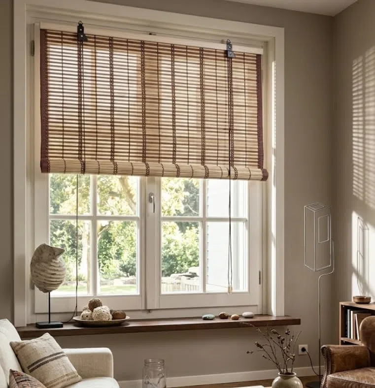Tapparella a Rullo in Listelli di Bambù Tenda da Sole Bamboo Naturale Oscurante Arrotolamento Carrucola per Porte Finestre Interni ed Esterni Misura 100x160 cm Colore Beige Mod. Oxaca