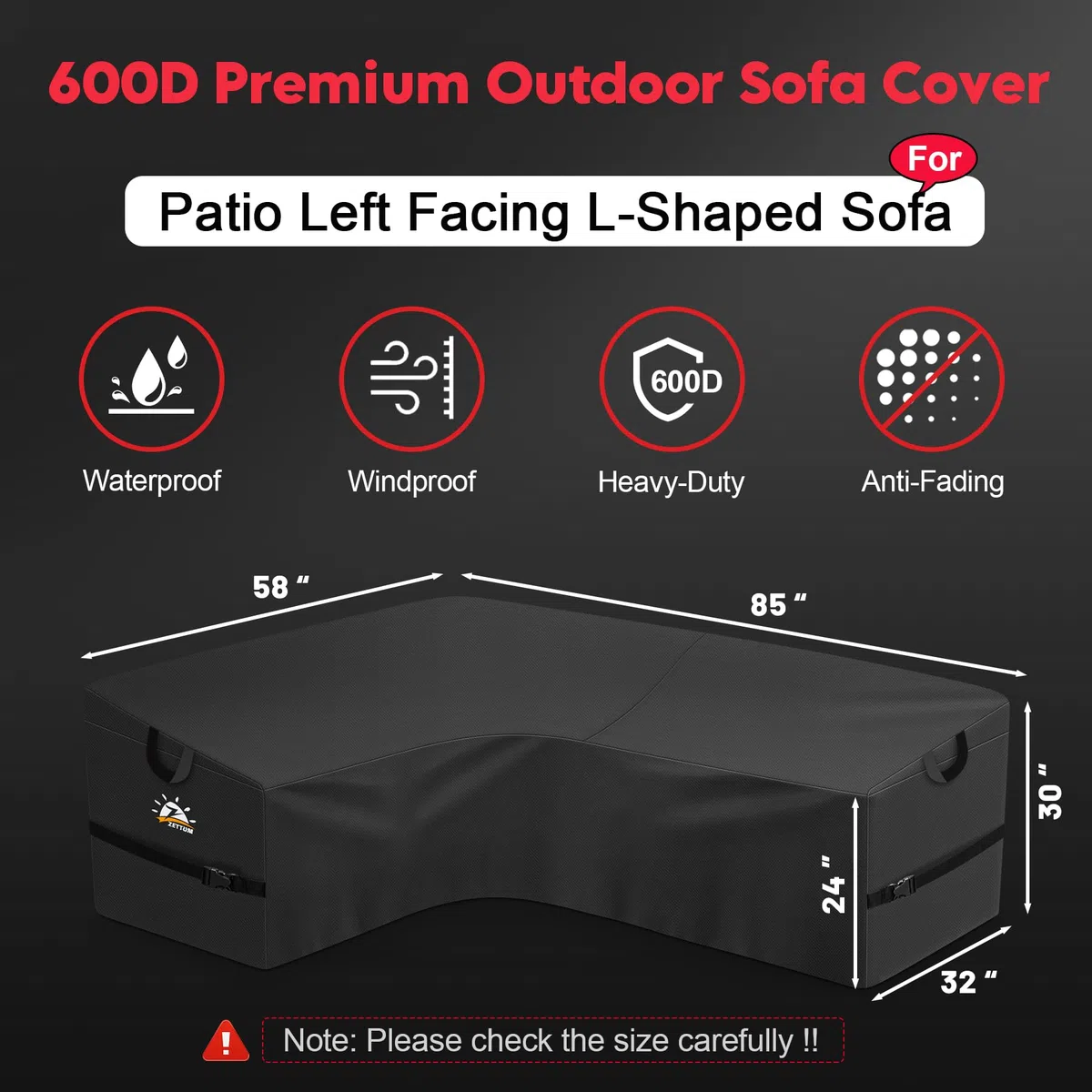 Zettum Copertura per Salotto da Giardino 147L x 215R x 80W cm – Copertura a Forma di L per Esterni, Realizzata in Tessuto Impermeabile 600D, Ideale per mobili da Giardino.
