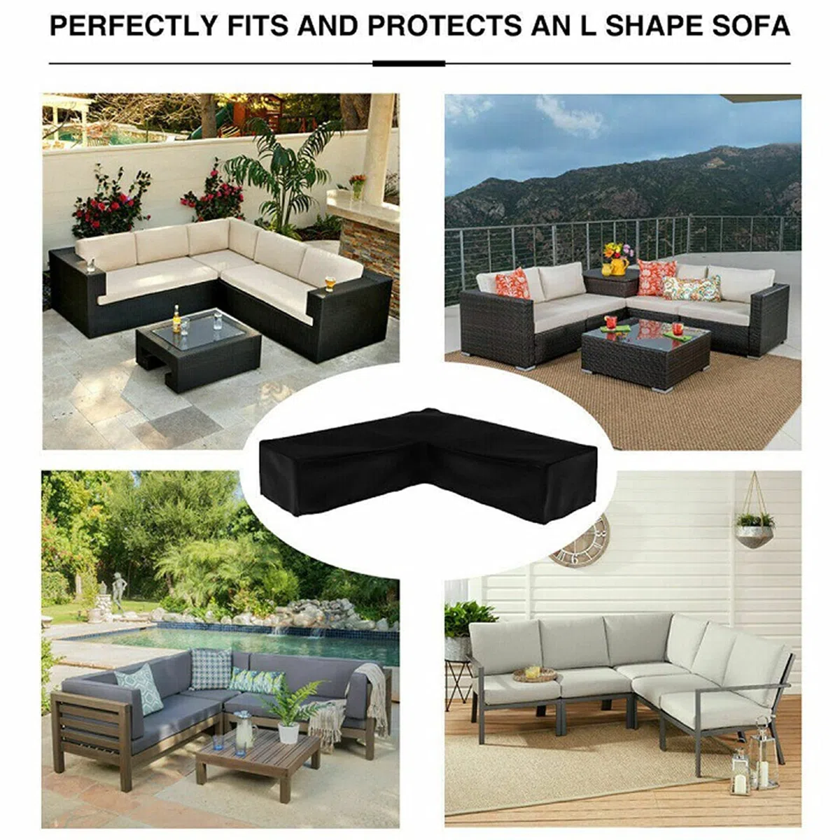 Copridivano Esterno,copertura mobili giardino, 210D Poliestere Copertura di Panca Impermeabile Copridivano a forma di L(270x270x90cm)