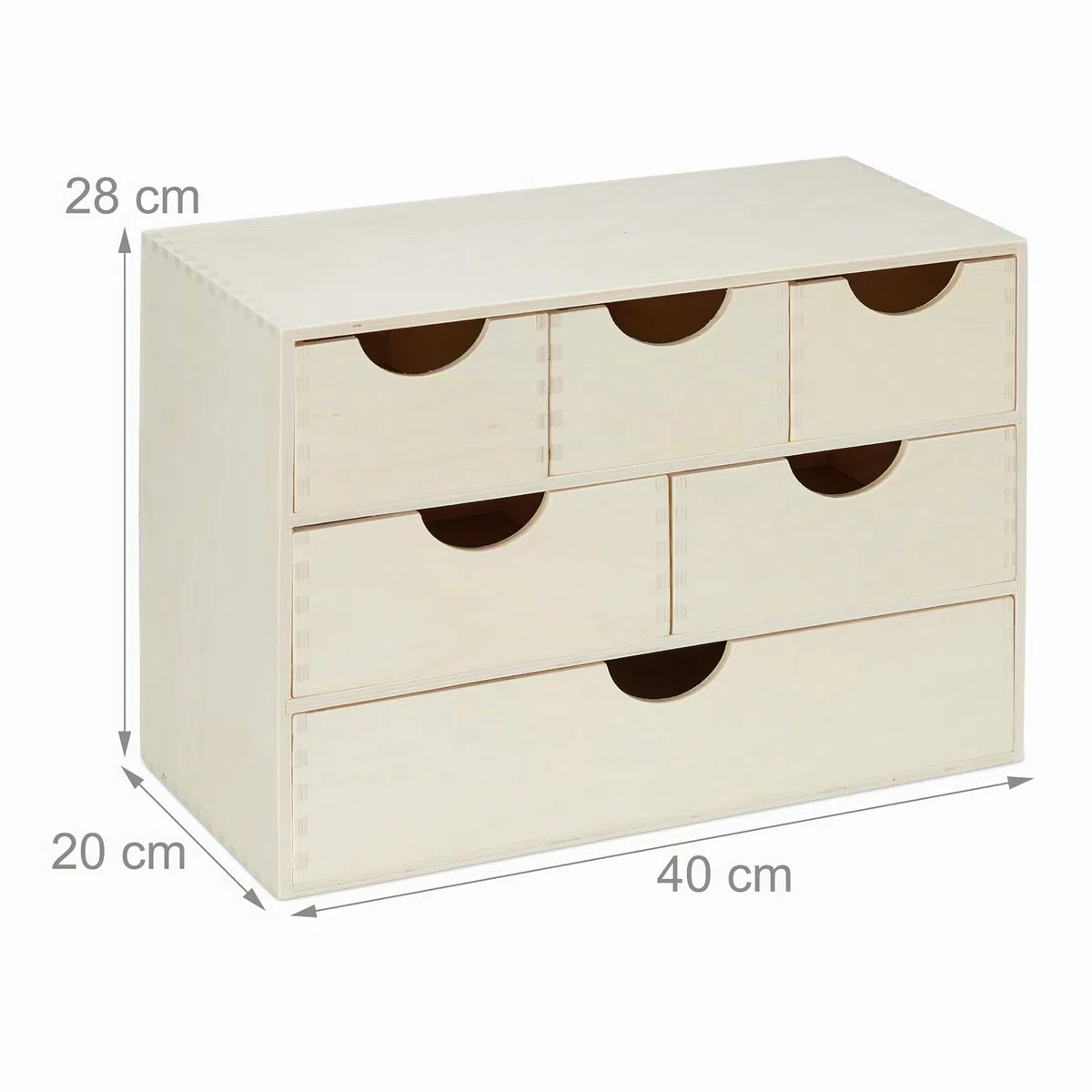 Relaxdays Portaoggetti da Scrivania con Cassetti, 28 x 40 x 20 cm, Mini Cassettiera in Legno con 6 Scomparti, Naturale