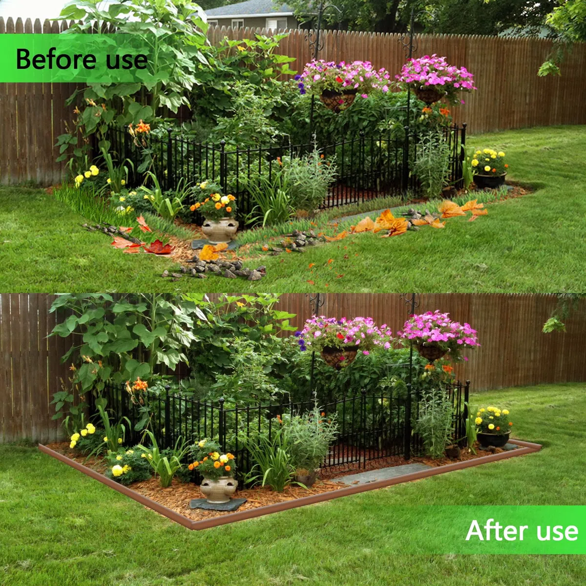 Bordo per Aiuole da Giardino 10 m con 60 Picchetti – Bordura per Prato in Plastica Flessibile, Altezza 5 cm – Separatore per Aiuole e Vialetti, Marrone