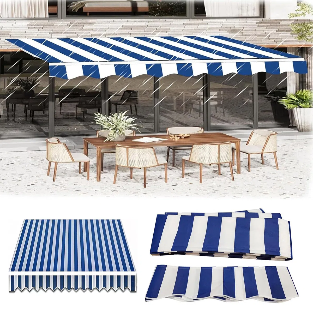 Copertura di ricambio in tessuto per tenda da giardino retrattile, impermeabile, tenda parasole per tende da 2,4 m/3 m, copertura superiore resistente (senza telaio)