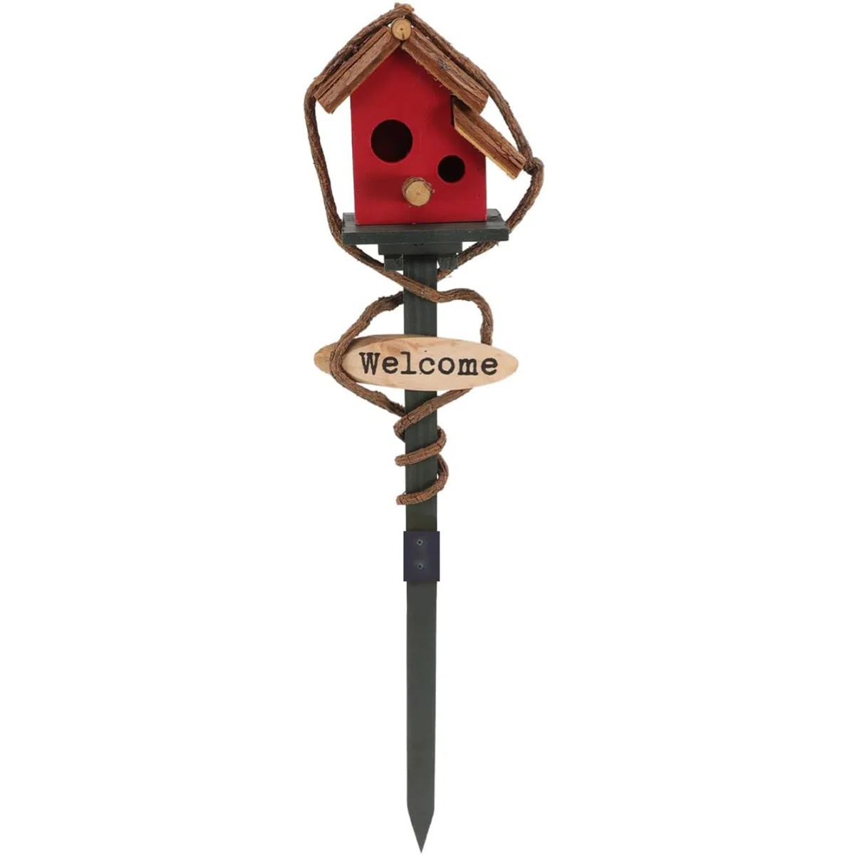 Casetta per uccellini per esterni con palo,Casetta per uccelli in legno alta 27,6 pollici,Supporto per casetta per uccelli,Palo da giardino decorativo per casetta per uccelli per prato Cortile Casetta