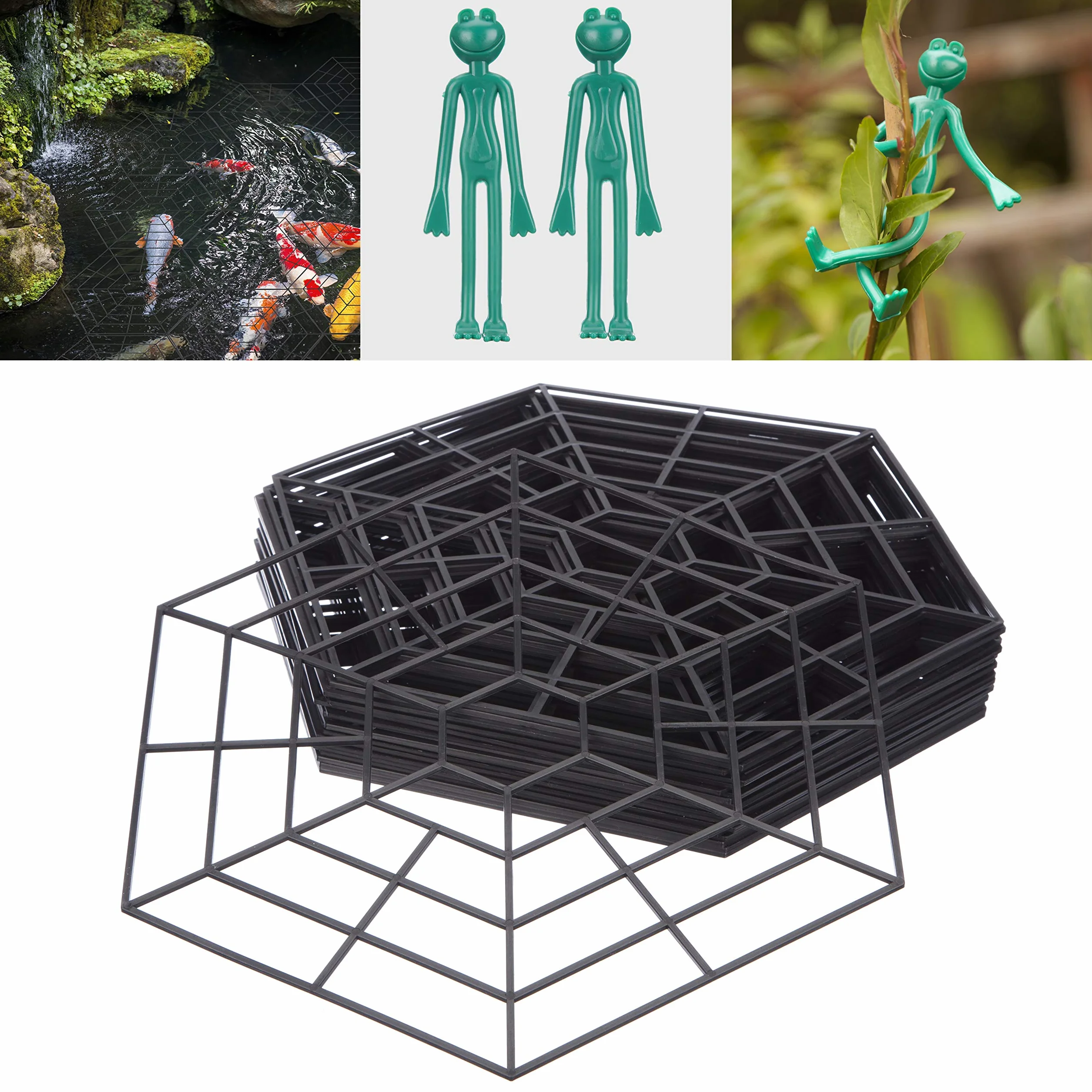 Katai – 20 Dischi Galleggianti per Protezione Laghetto – Barriera Anti-Airone in Plastica con 60 Clip e 2 Fascette per Piante – Anelli Interbloccabili 30×27 cm