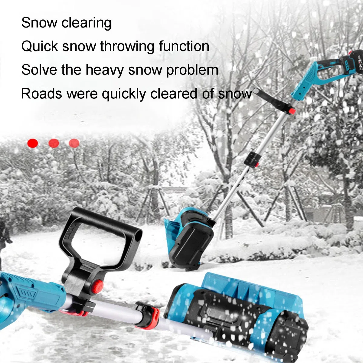 Spazzaneve elettrico al litio, leva di funzionamento retrattile, portatile, design a 5 batterie, adatto per cortile, sgombero neve vialetto