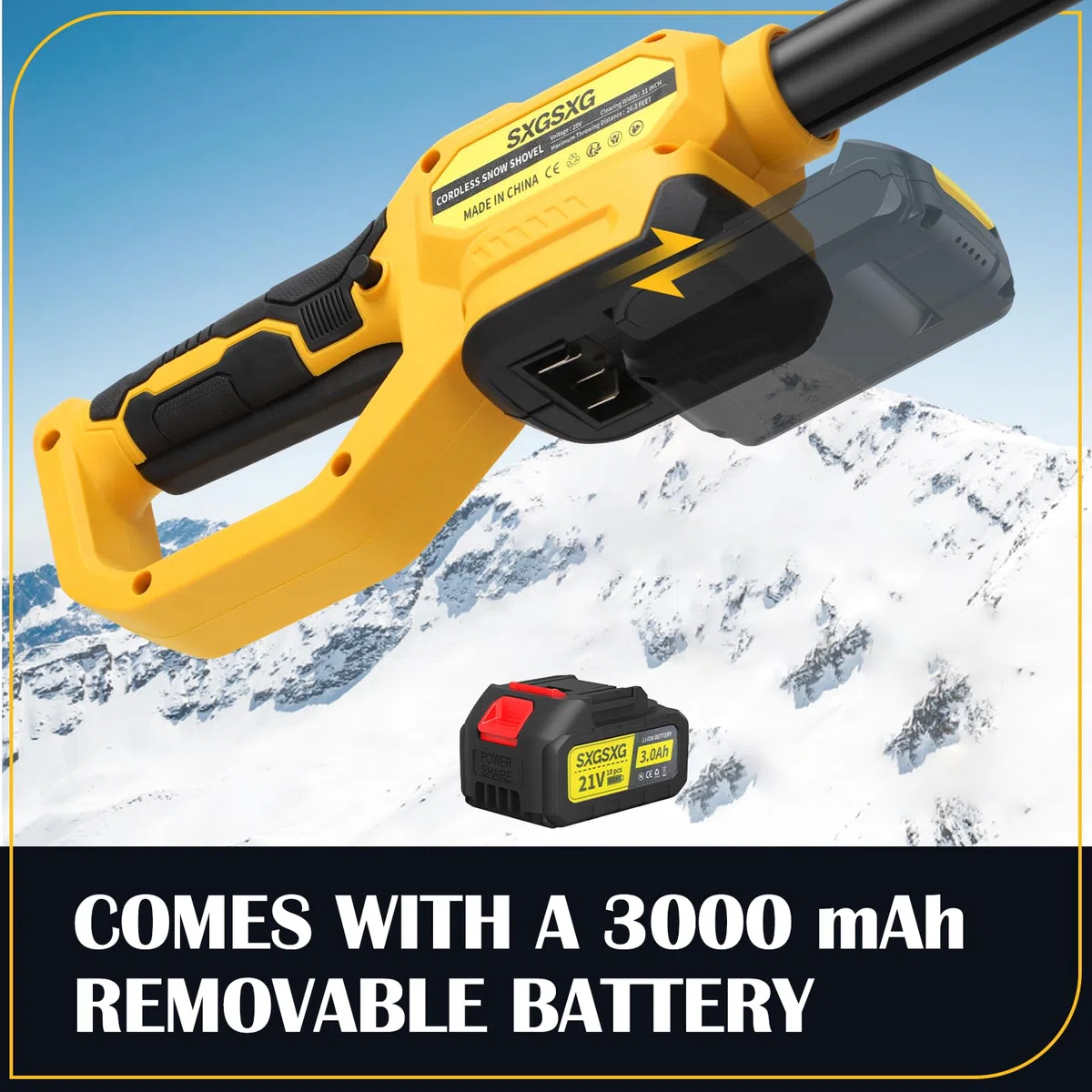 Fresa Spazzaneve A Batteria - Fresa Neve Spazzaneve Elettrico con Motore Brushless 21 V, 2400 Giri/Min, Larghezza di Lavoro 28 cm, Profondità Massima Della Neve 15 cm (Giallo)