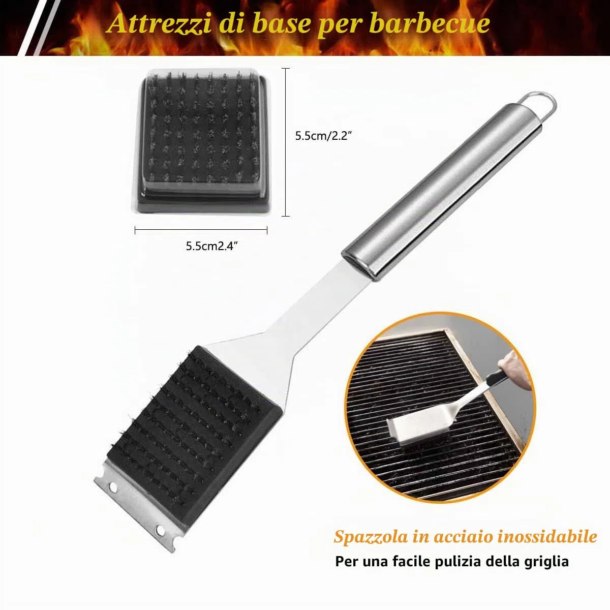Set di 7 utensili per barbecue in acciaio inox, con borsa per il trasporto, spatola, pinze e forchetta, accessori per barbecue, cucina all'aperto e campeggio