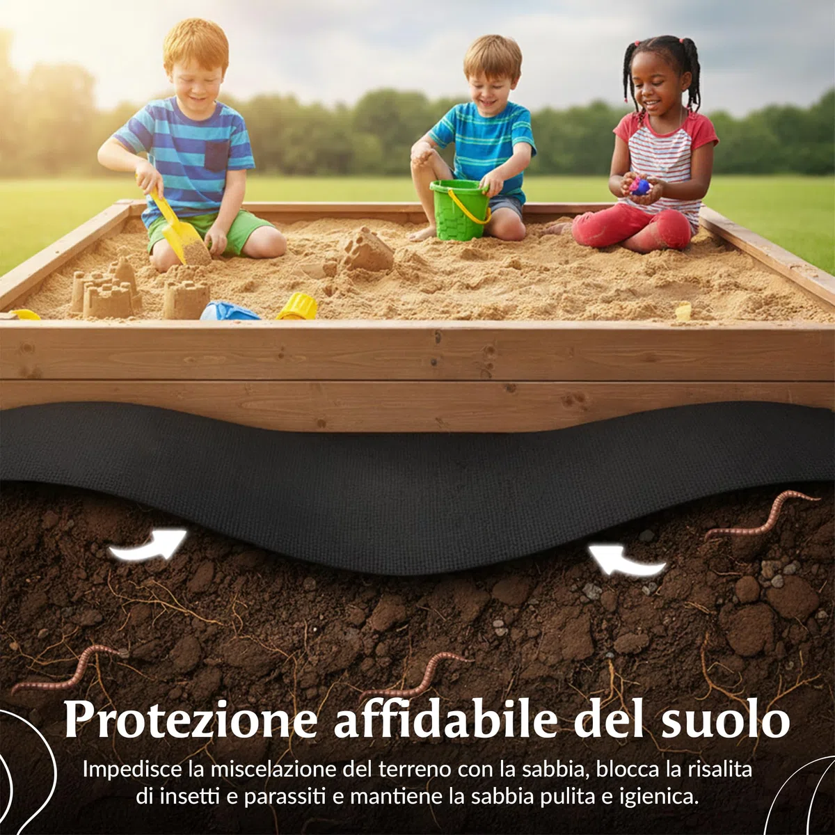GARDENIX Tessuto Non Tessuto per Erbacce per sabbiera 3 m x 3 m, Extra Forte 150 g/m², Base per sabbiera permeabile all'Acqua, Pellicola per sabbiera da Giardino per Bambini