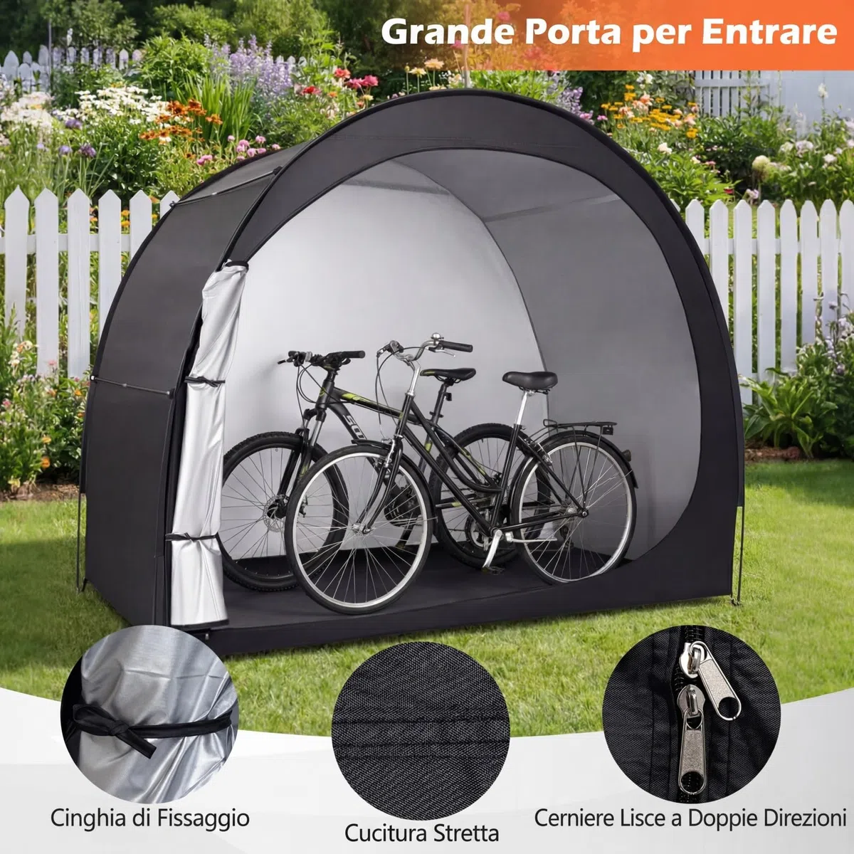 COSTWAY Tenda per Bicicletta, Garage Moto per Esterno con Aste in Fibra di Vetro, Tessuto Oxford, Corde antivento e Picchetti, Capannoni da giardino per bici, Tosaerba, Attrezzi da Giardinaggio