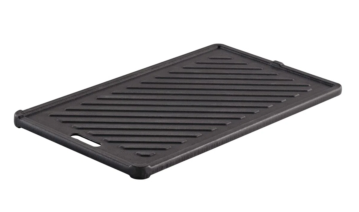 RÖSLE Piastra grigliante VIDERO G2-P, in ghisa per carne e piccoli alimenti, marchiatore per grigliata, utilizzabile su entrambi i lati, 32 x 19 cm, Nero