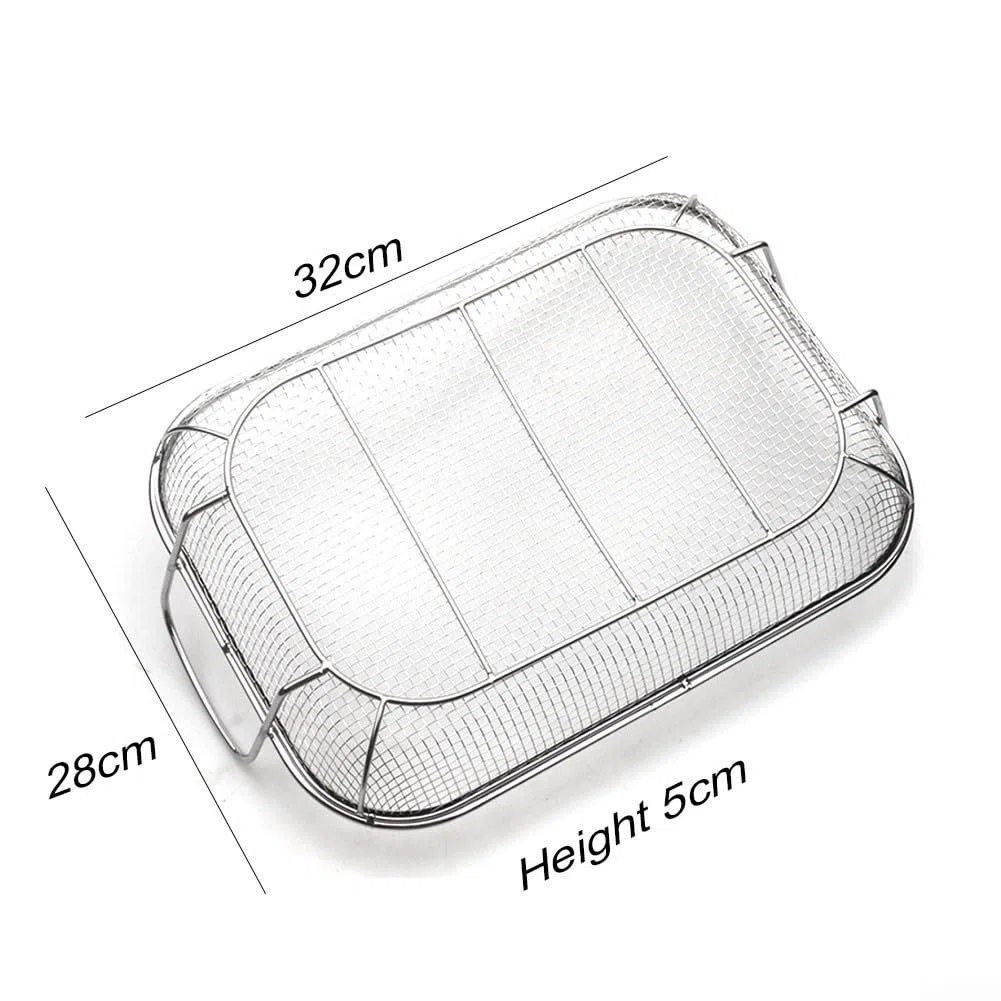 Griglia per verdure in acciaio inox resistente, 38 x 28 cm, grande griglia quadrata per barbecue per grigliare verdure, carne, frutti di mare, accessorio da cucina all'aperto resistente alla