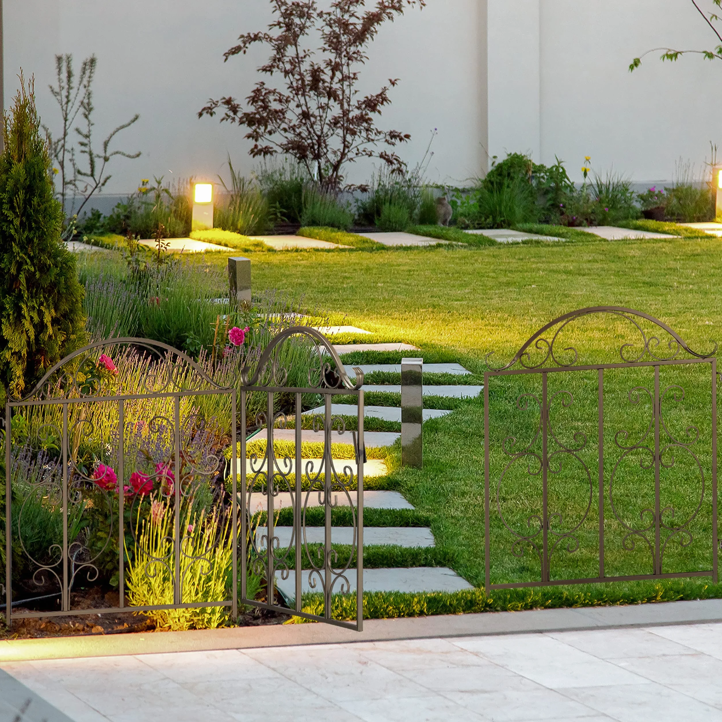 Relaxdays Recinzione da Giardino, in Acciaio, 3 Elementi, Espandibile, Decorativo, Design retrò, HxL 98x63,5 cm, Bronzo
