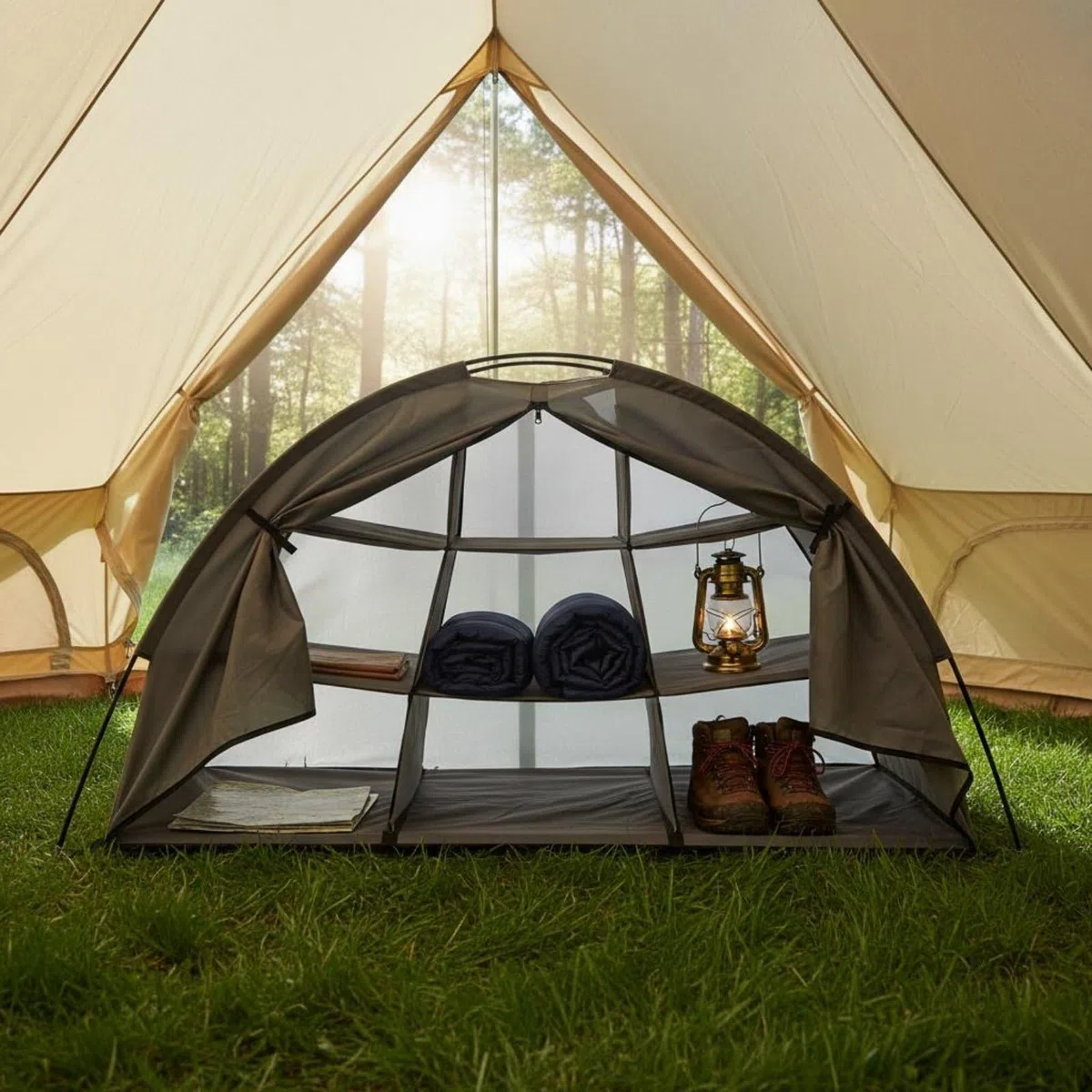 harayaa Armadio da Esterno Organizzatore Pieghevole da Campeggio con 9 Scomparti Tessuto Oxford PU Impermeabile Supporto Solido Adatto per Campeggio Giardino Tenda