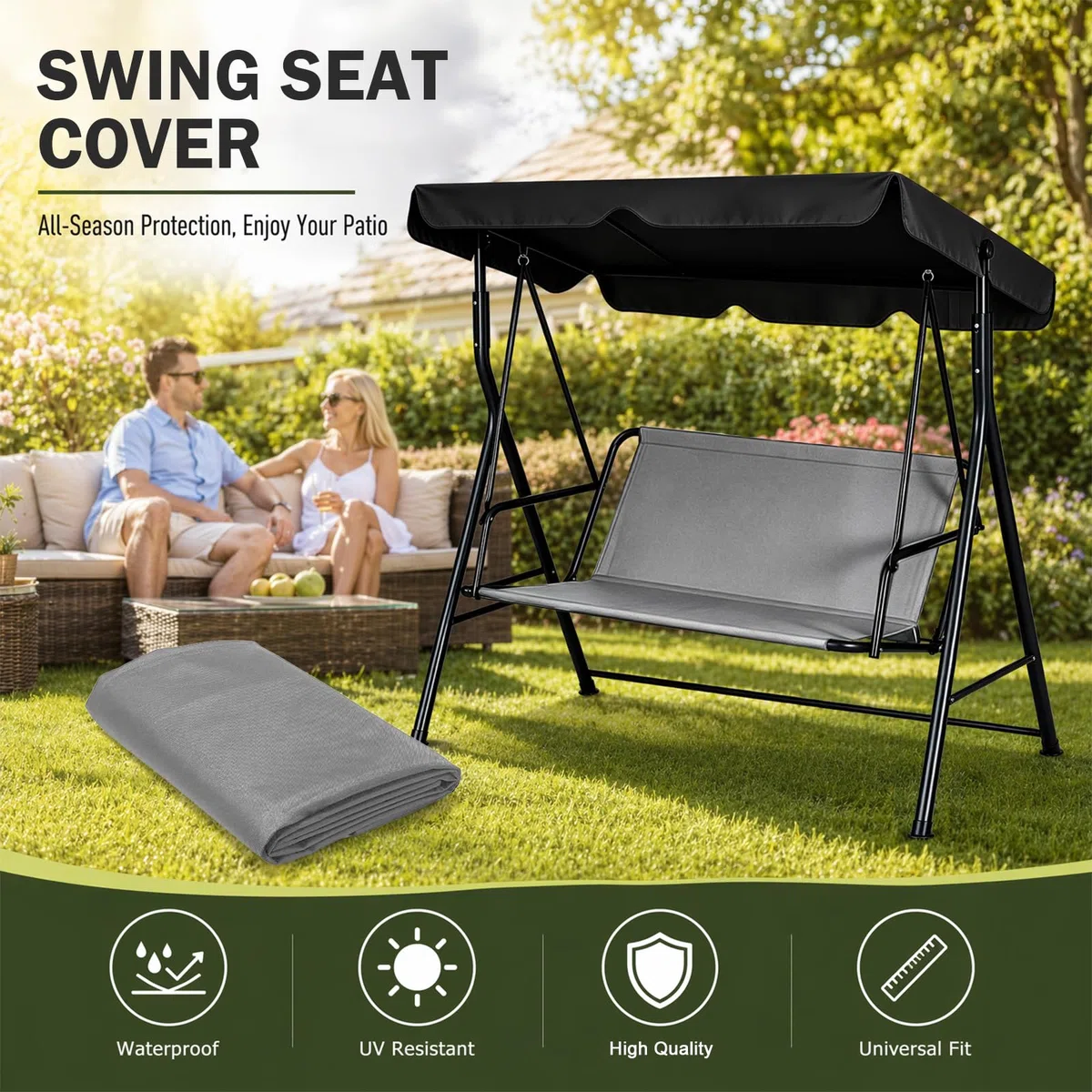 MeYuxg Rivestimento di Ricambio per Dondolo da Giardino, Tessuto Oxford 900D Telo Dondolo Ricambio Impermeabile, per Coprisedile Dondolo da Giardino, 2 o 3 Posti,115 x 48 x 48 CM (Grigio)