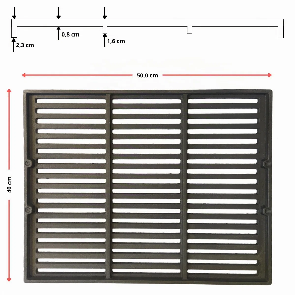 Lunaway - Griglia in ghisa per raccolta cenere e barbecue | Dimensioni 50 x 40 cm, Spessore 2,3 cm | Ottimizza il tiraggio del camino | Resistente alle alte temperature | Facile pulizia