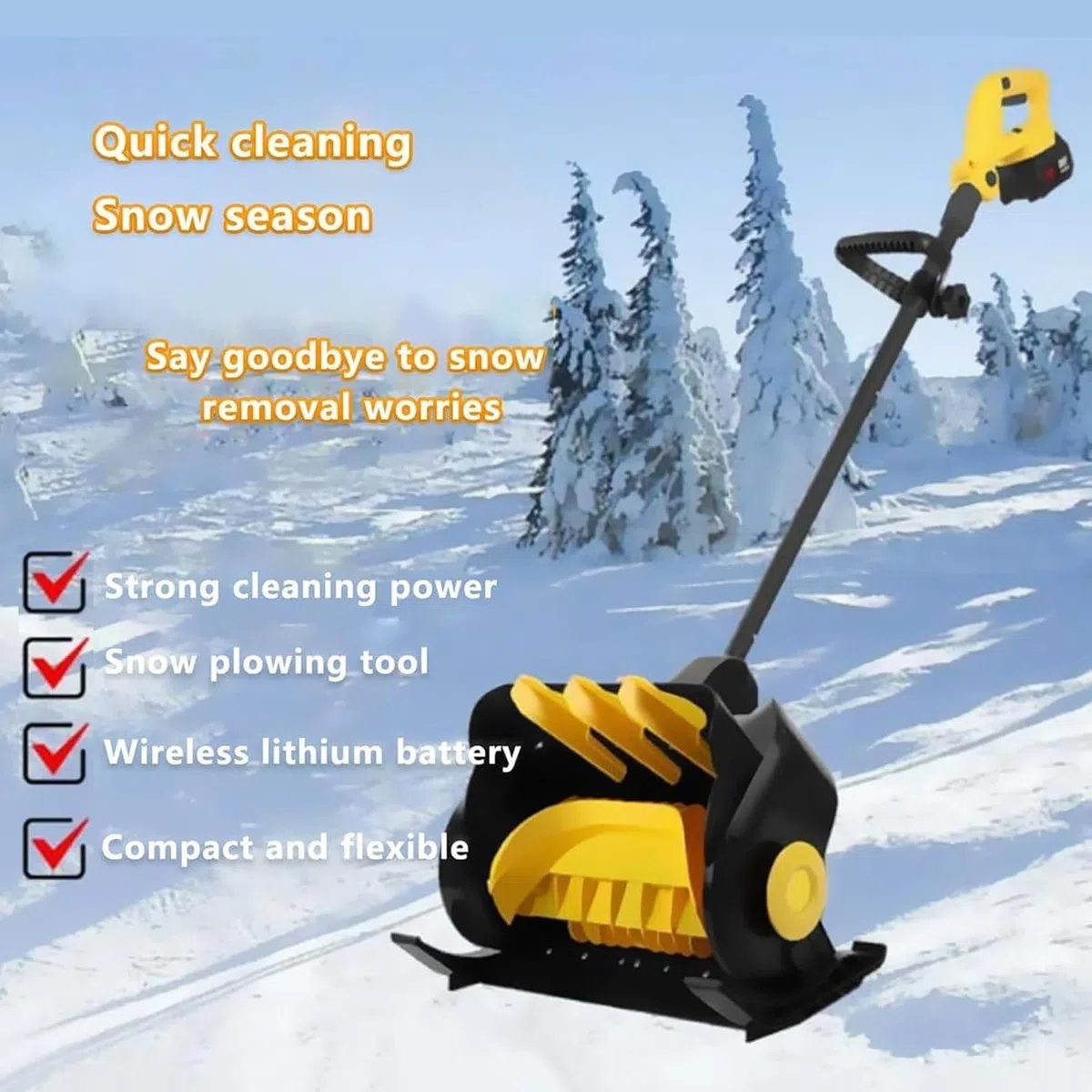 Pala Da Neve Elettrica Senza Fili, Spazzaneve A Batteria Da 23000 Giri/Min Con Guanti + Pala Da Neve Riscaldata, Con 2 Batterie E Caricabatterie Rapido, Larghezza 41 Cm, Profondità 15 Cm,Yellow