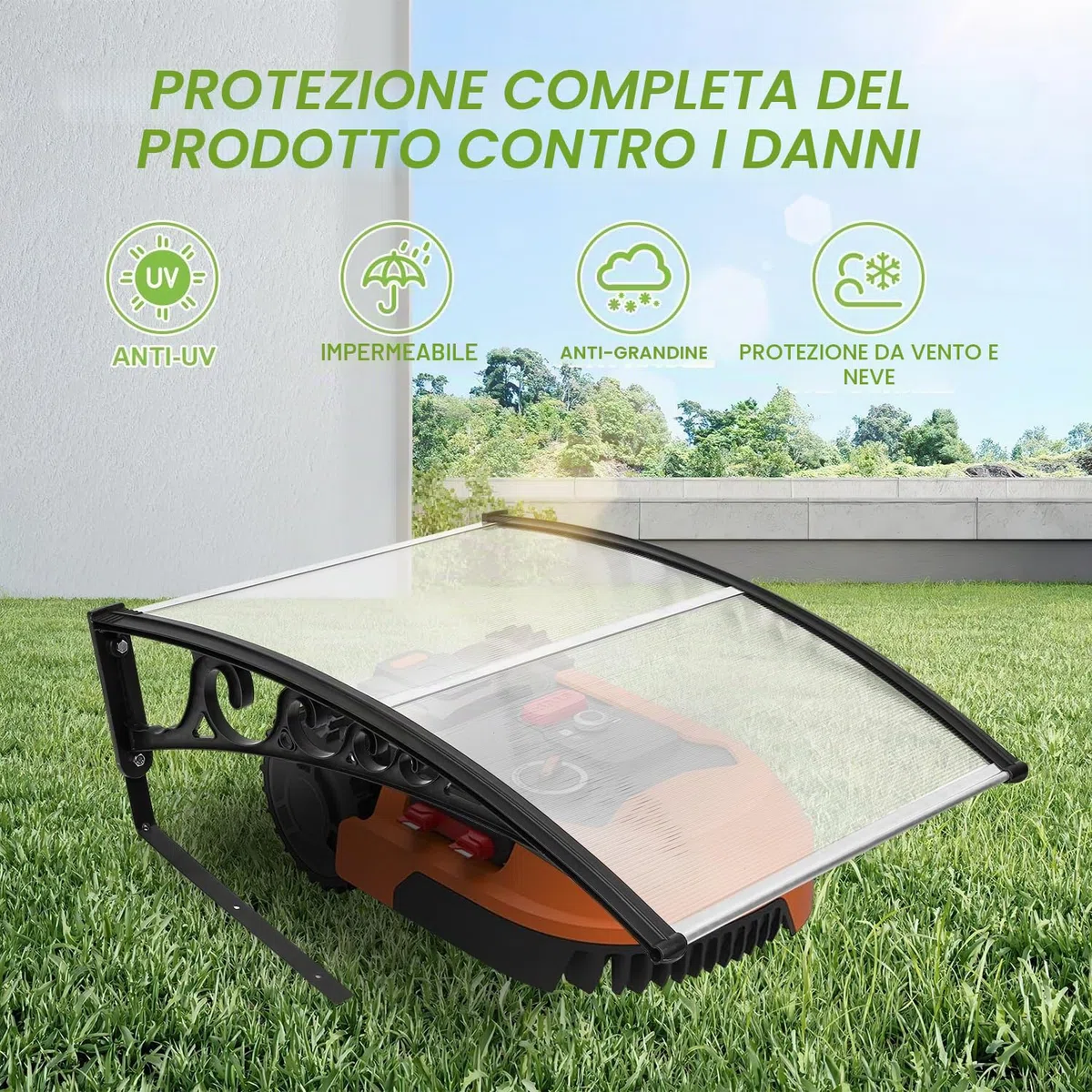 Daromigo Robot Tosaerba, tetto protettivo per tosaerba e auto, policarbonato, protezione da pioggia, grandine e raggi UV (trasparente)
