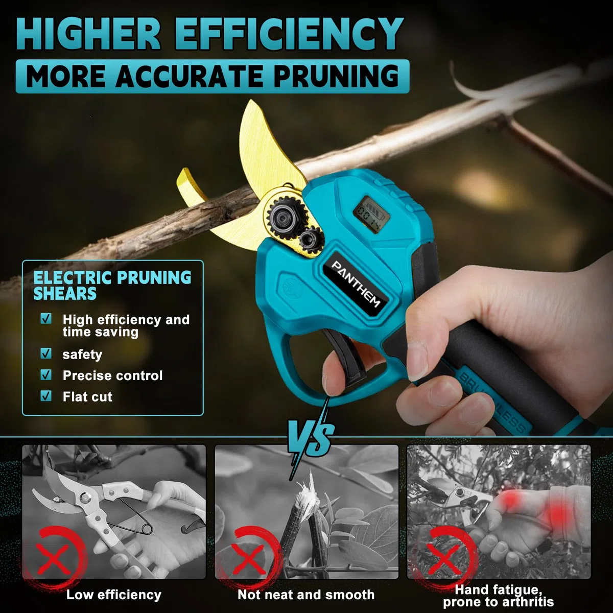 Taglierina per rami senza fili 45 mm per Makita 18 V (senza batteria), motore senza spazzole, sega a ramo elettrico, batteria, cesoie per alberi, display LCD per potatura alberi