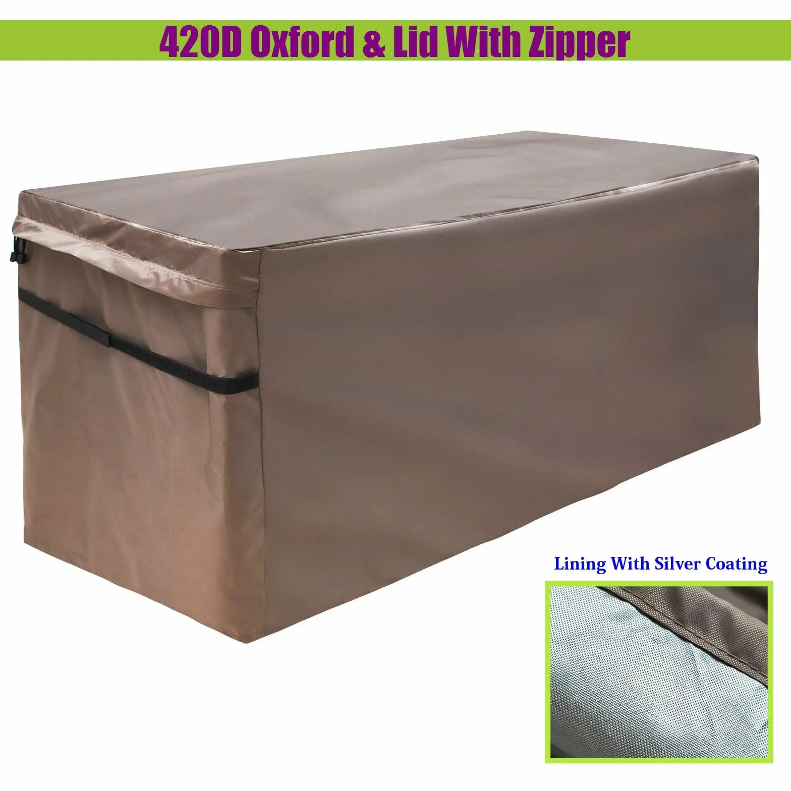 Copertura Impermeabile per Baule da Giardino, Telo di Protezione per Contenitore da Esterno con Foro di Ventilazione e Coperchio con Cerniera, 420D Oxford Marrone (123 x 55 x 62 cm)