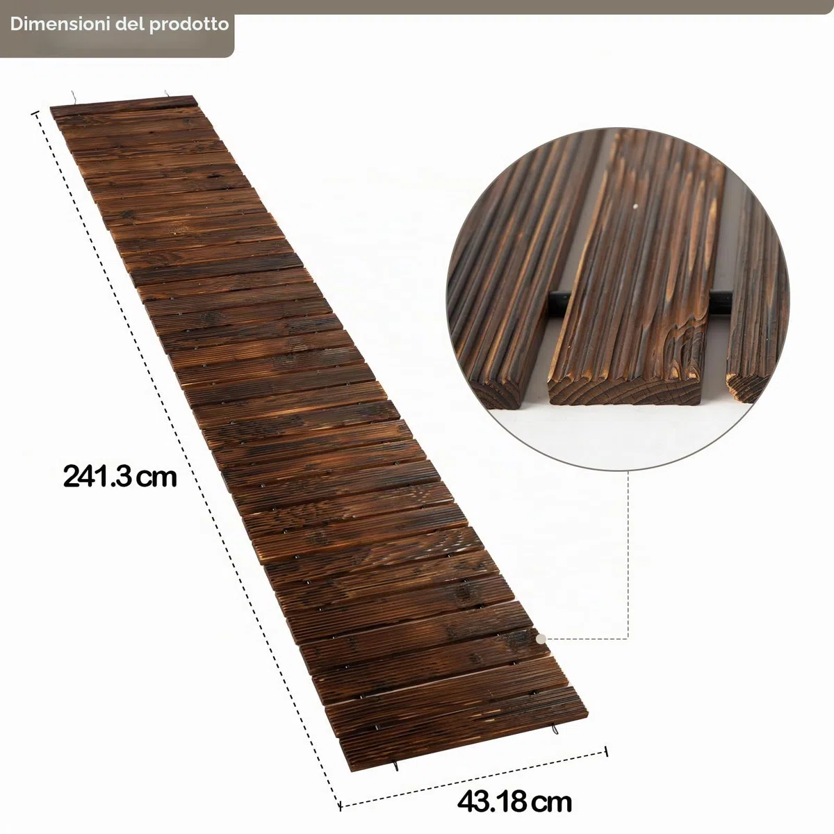 Icoget Sentiero da giardino in legno, 2,4 m, resistente alle intemperie, passerella all'aperto con superficie antiscivolo, sentiero rustico per terrazza, spiaggia, festa di matrimonio (dritto)