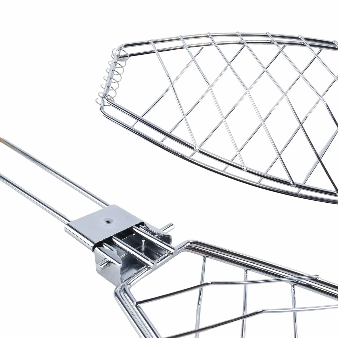 Arrostitore per pesce, supporto per griglia per pesce in acciaio inox con manico in legno, vassoio multifunzionale per barbecue per frutti di mare e verdure