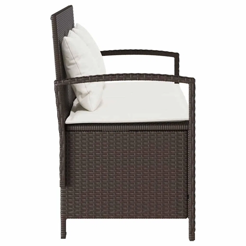 Generico Panca Portaoggetti da Giardino con Cuscino Marrone Polyrattan,Panchine da Giardino