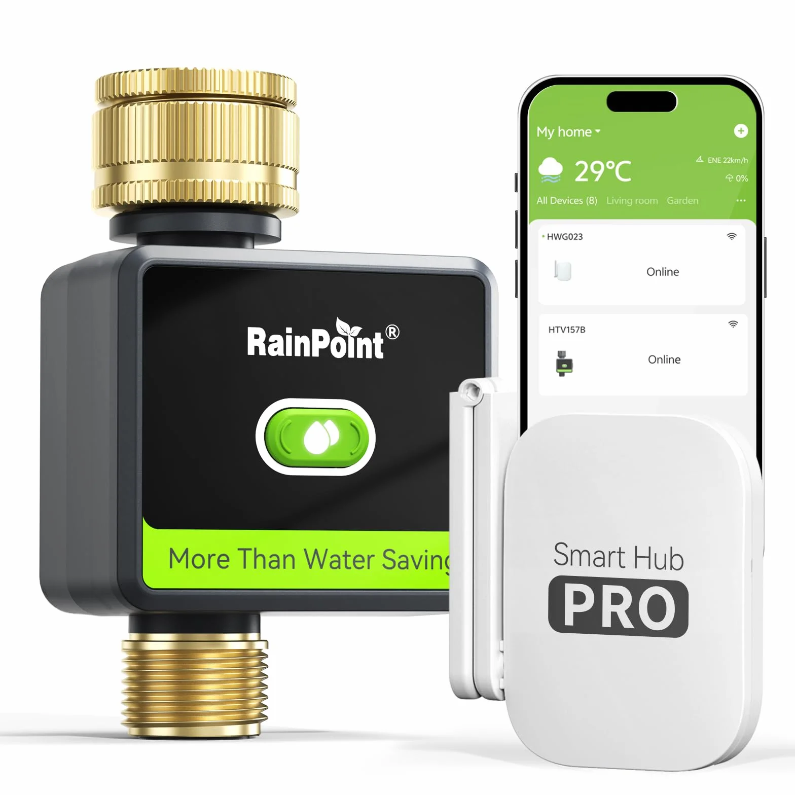RAINPOINT Centralina Irrigazione WiFi, Timer Irrigazione Smart con Entrata e Uscita in Ottone e Gateway 100m, Sistema di Irrigazione Automatico per Giardino e Prato, Nero