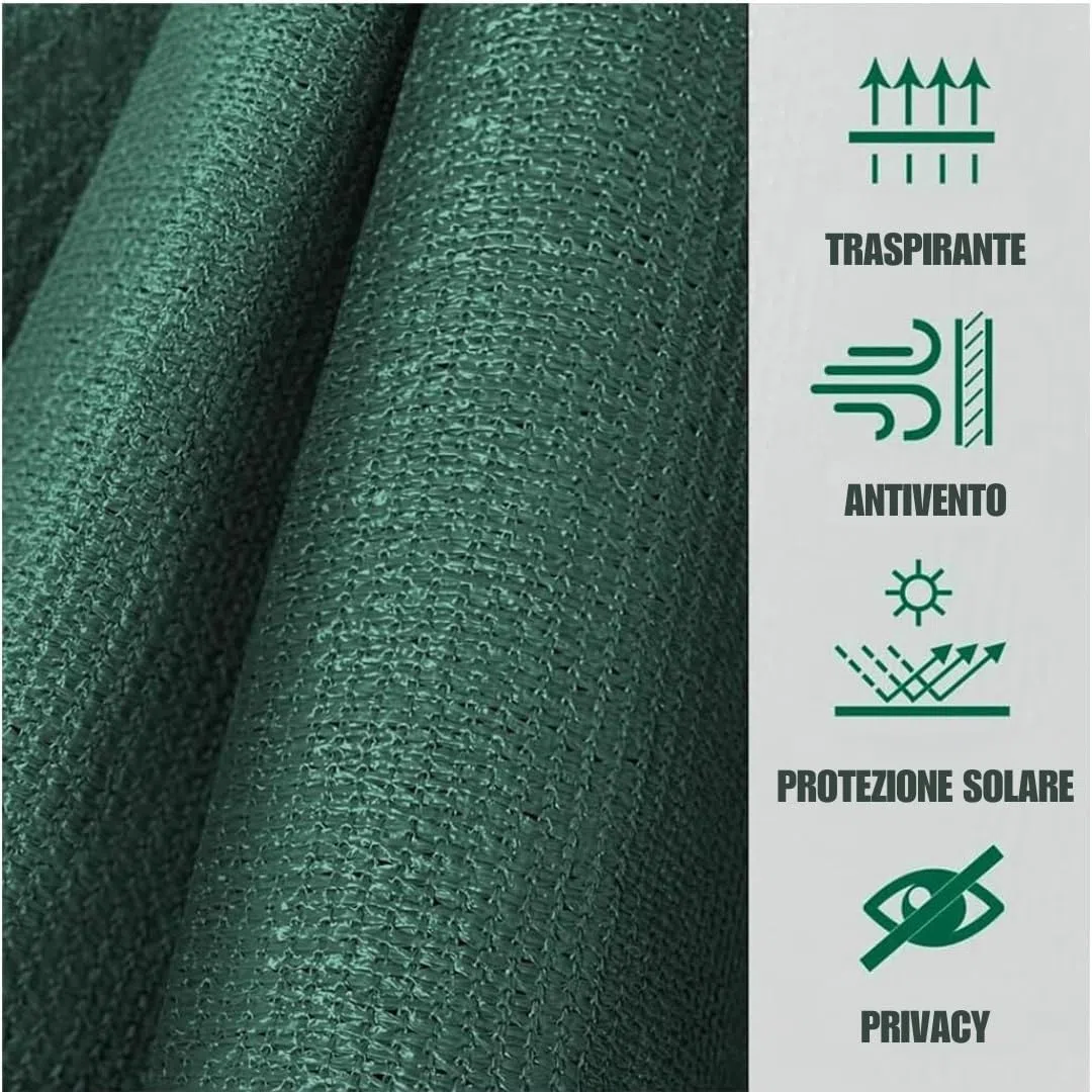 Viceree Telo Ombreggiante Verde H150cm X 25 Metri +100 Fascette Omaggio Frangivista Per Recinzione Giardino Esterno, Rete Ombreggiante Privacy 90% Oscurante Frangivista Balcone Resistente Intemperie