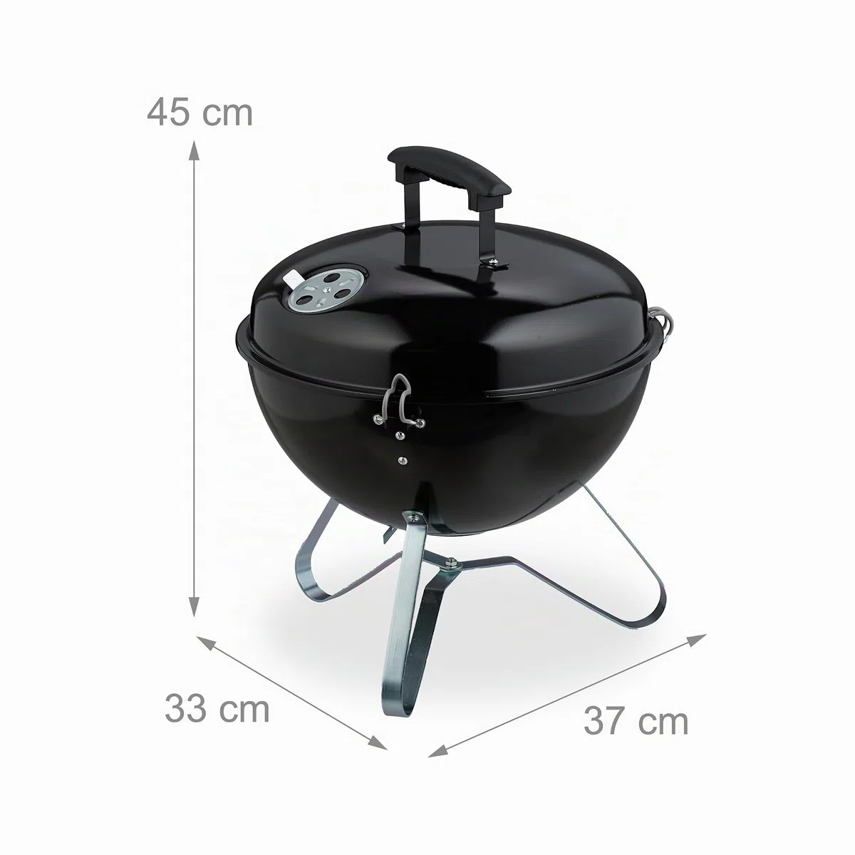 Relaxdays Barbecue a Carbonella Portatile, Ø 37 cm, Grill a Carbone con Coperchio, Esterno, Giardino e Campeggio, Nero