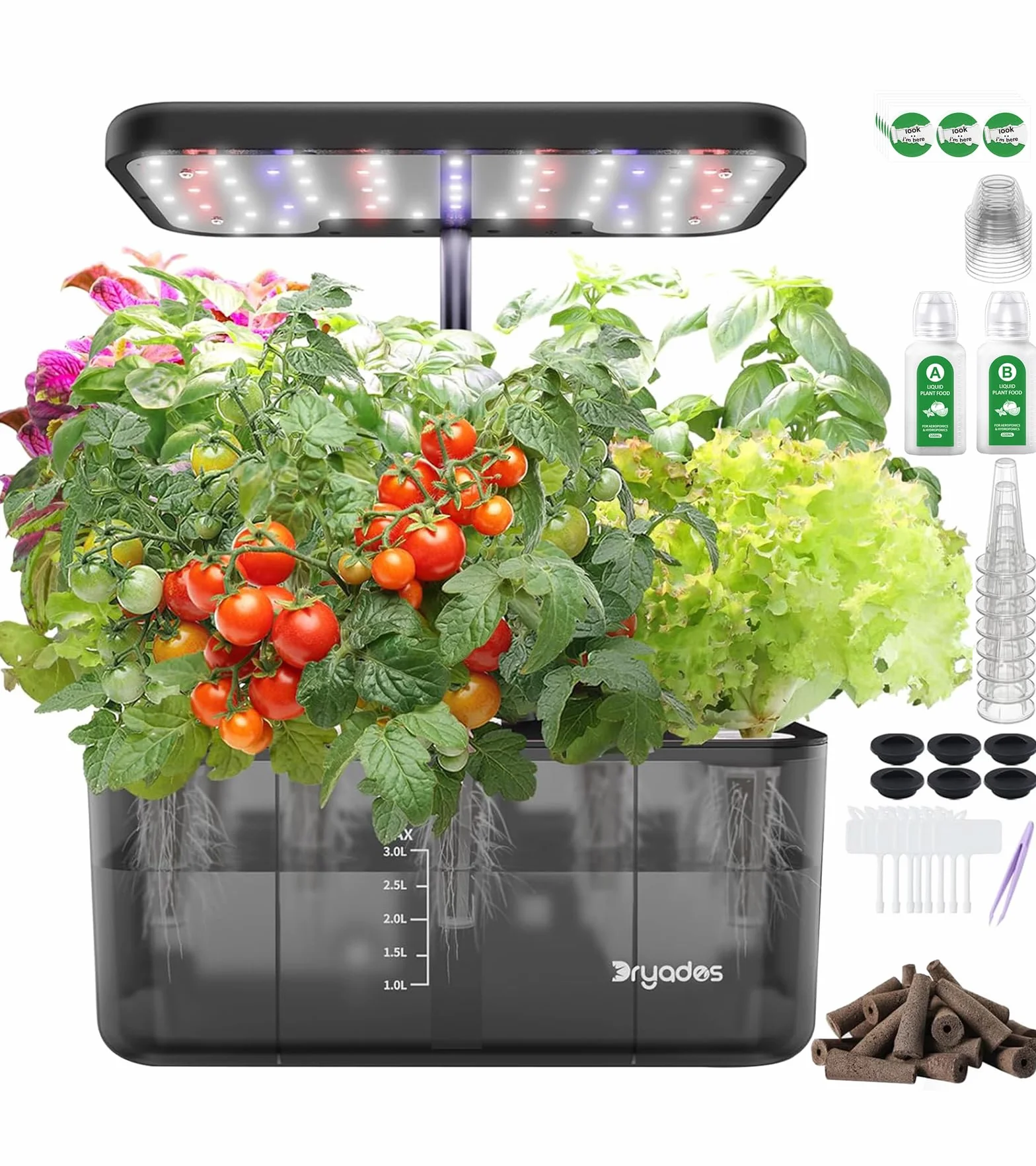 Sistema di coltivazione idroponica con luce a LED a spettro completo, 8 cialde da giardino interno con promemoria per mancanza d'acqua, strumenti per giardinaggio per casa, cucina, scuola
