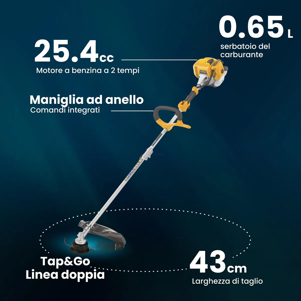 STIGA BC 330 A Decespugliatore A Scoppio, 25,4 cc, 43 cm – Testina Tap&Go e Lama 3T – Rifinitura Prato e Taglio Sterpaglie