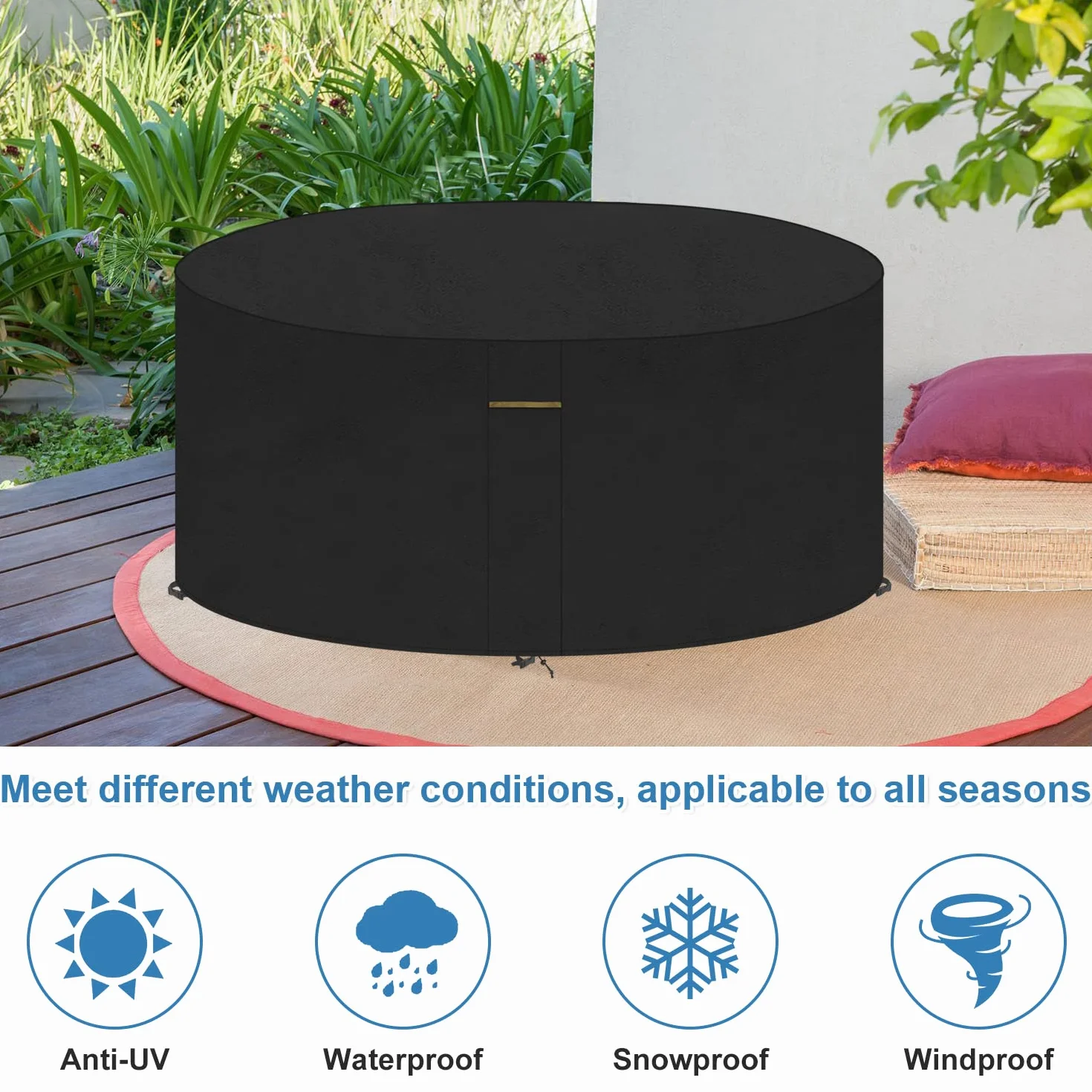 VANSHEIM Copertura per Mobili da Giardino da Esterno Copri Tavolo da Esterno Rotondo Copertura Tavolo da Esterno Impermeabile Resistente UV Tessuto Oxford per Giardino Tavoli Sedie Coperture Ø90x71cm