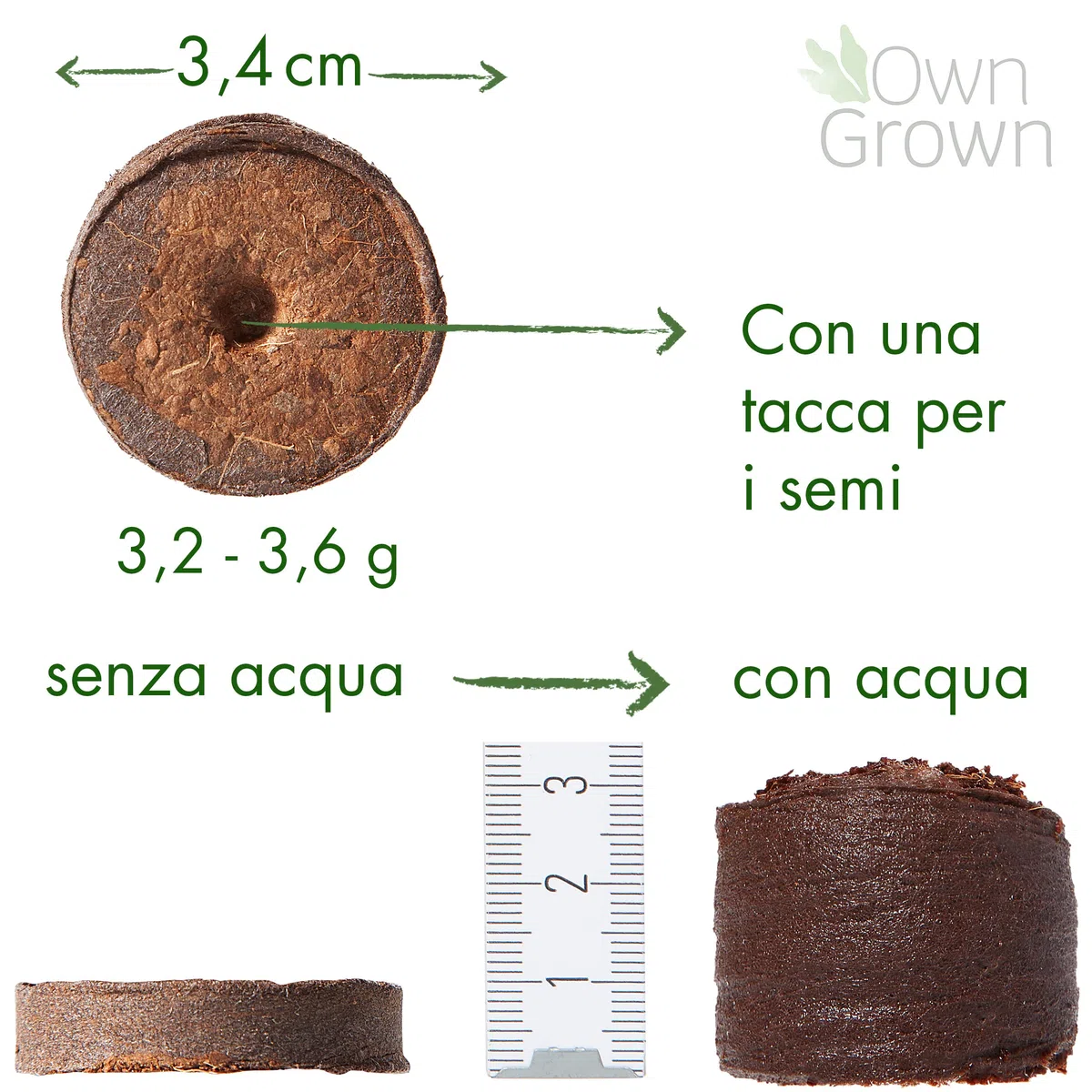 OwnGrown Coco Coir Seed Compost Pellet: 125 Pellet di Cocco per Semi e Terriccio Universale - Compost Senza Torba per Piantine, Orto e Piante Grasse - Vasetti per Piantine e Terriccio per Giardinaggio