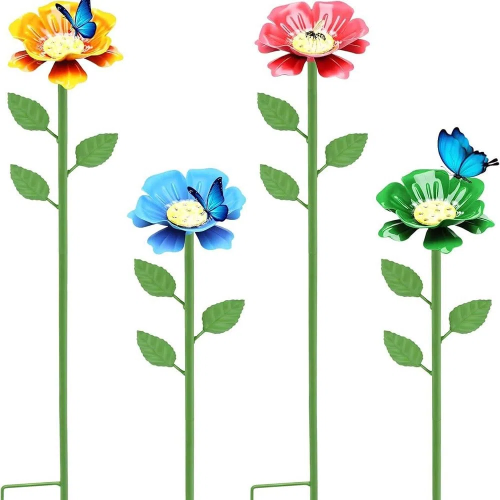 Stazione di irrigazione per api da giardino, decorazioni per cortili di fiori in metallo, mangiatoia per uccelli da esterno per prato e patio, confezione da 4 per la cura delle aiuole