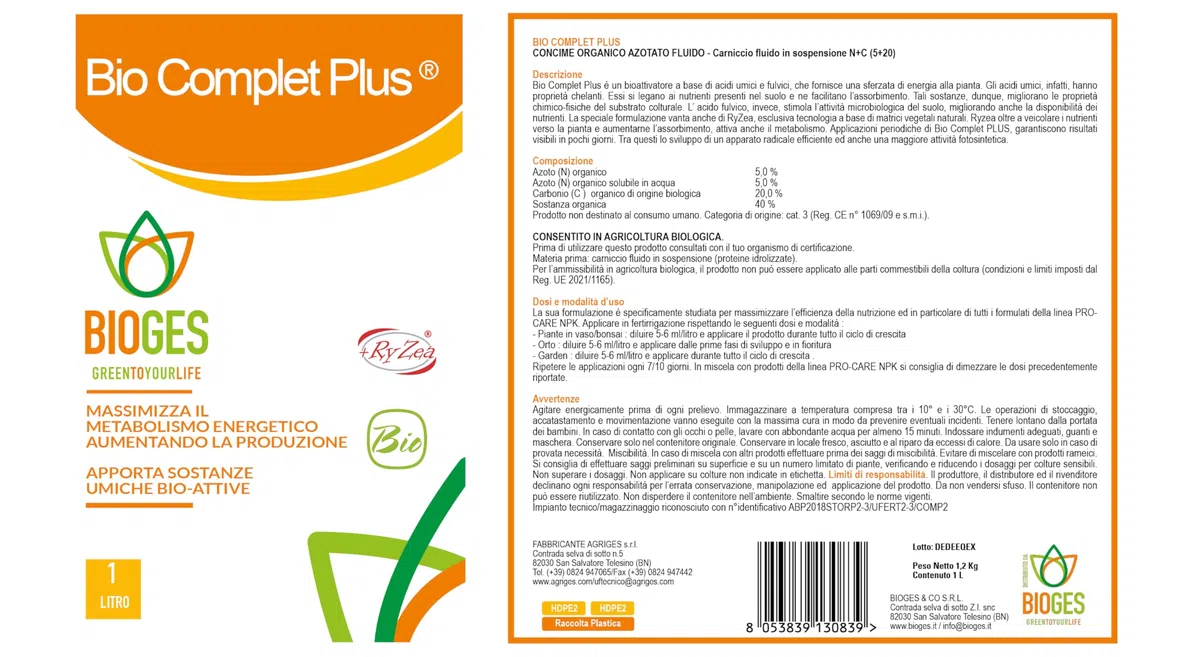 Bio Complet Plus da 1 LT -– Bioattivatore a Base di acidi umici e fulvici Ideale per Il Bonsai