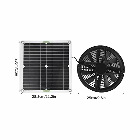 Kit Ventola per Pannello Solare da 100 W 10 Pollici Ventilatore per Ventilazione Solare Impermeabile per Capannone a Serra per Pollaio