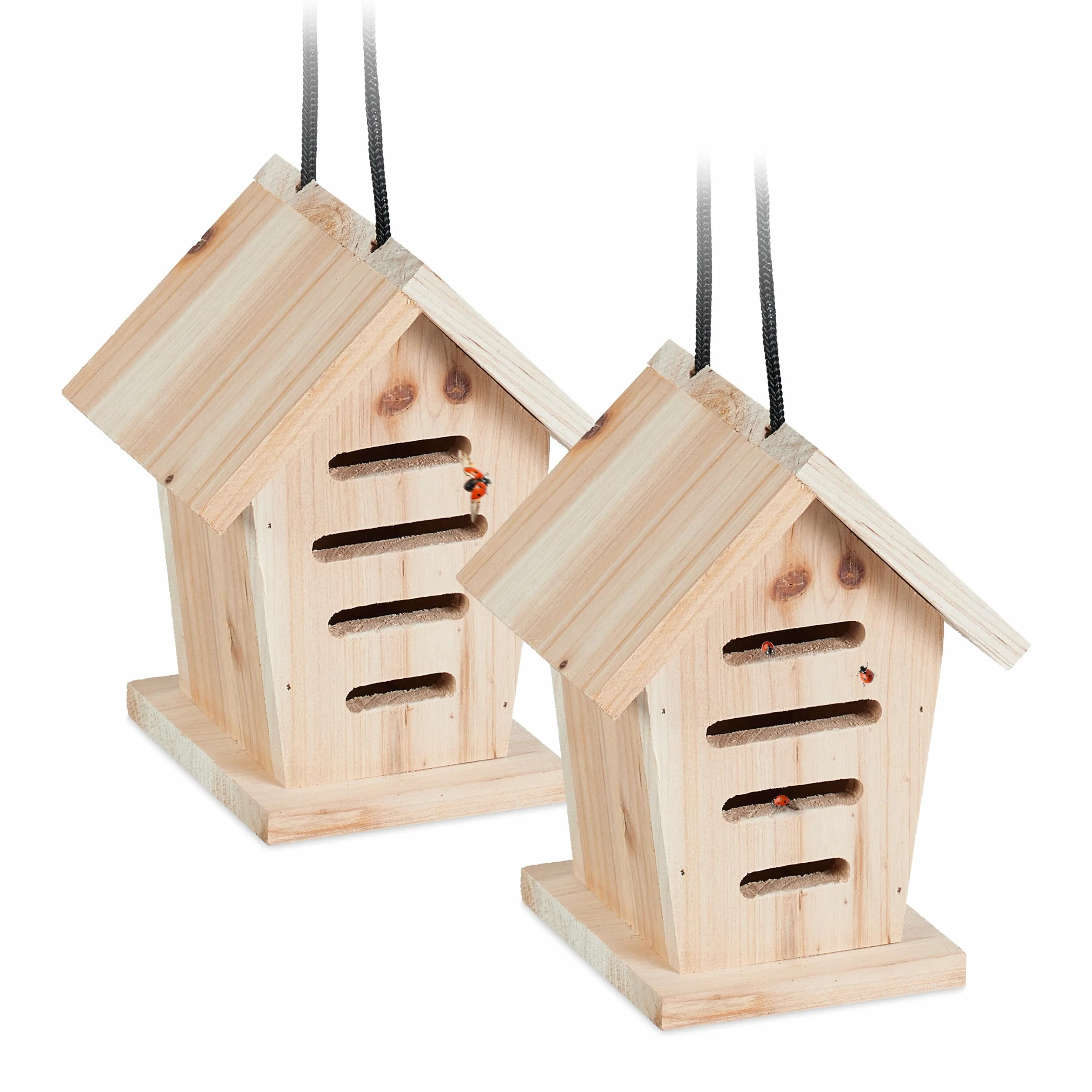 Relaxdays Casetta per Coccinelle, Set da 2 Case in Legno Grezzo da Appendere in Giardino, Hotel per Insetti, Naturale