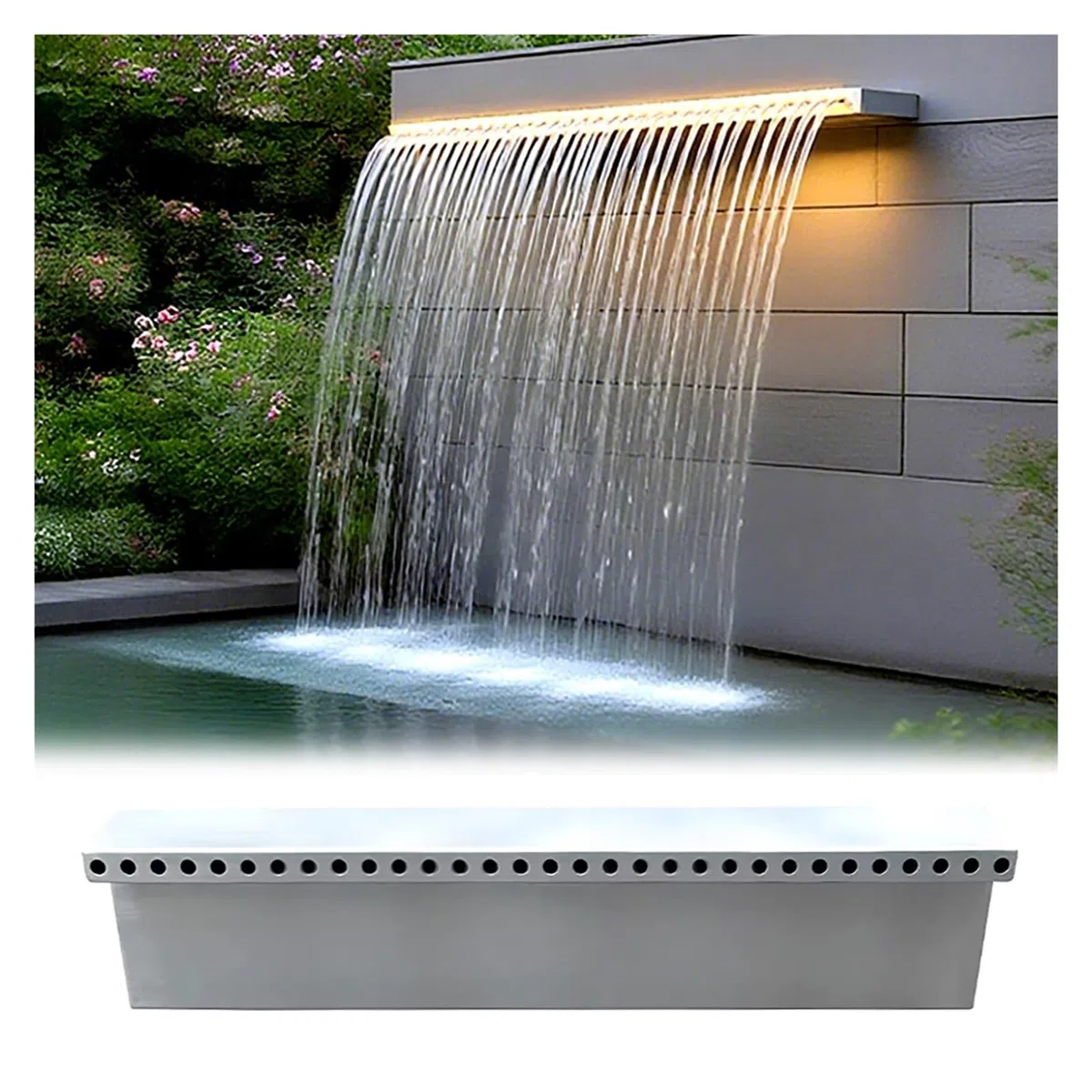 Kit per fontana a cascata per piscina, connettore di troppopieno per caratteristiche dell'acqua del parco e dello stagno, migliora l'estetica all'aperto e il relax