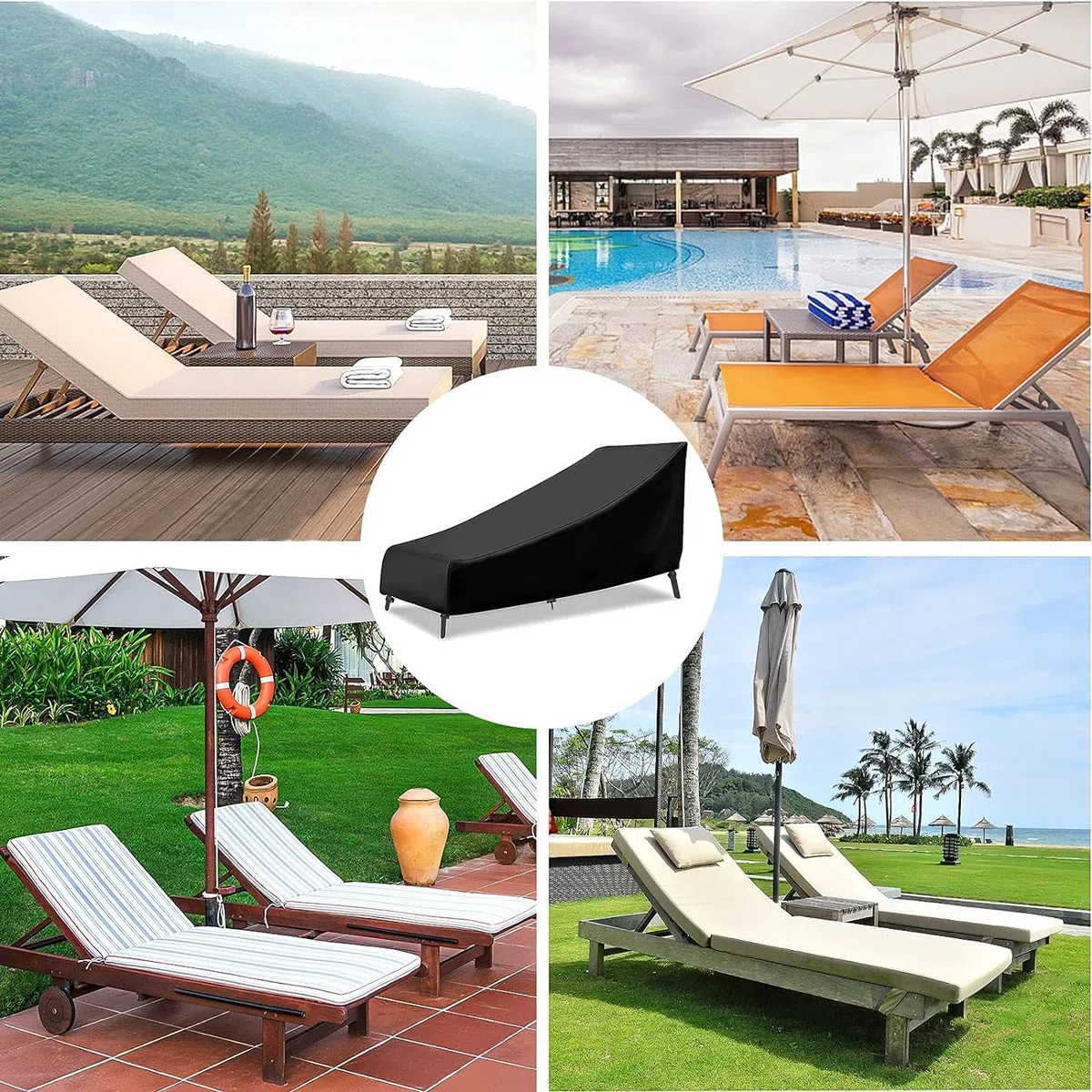 GARPROVM Copertura per sedia a sdraio da giardino, resistente alle intemperie, 200 x 75 x 40/70 cm, tessuto Oxford 420D, impermeabile, antivento, antipolvere, resistente ai raggi UV, copertura per