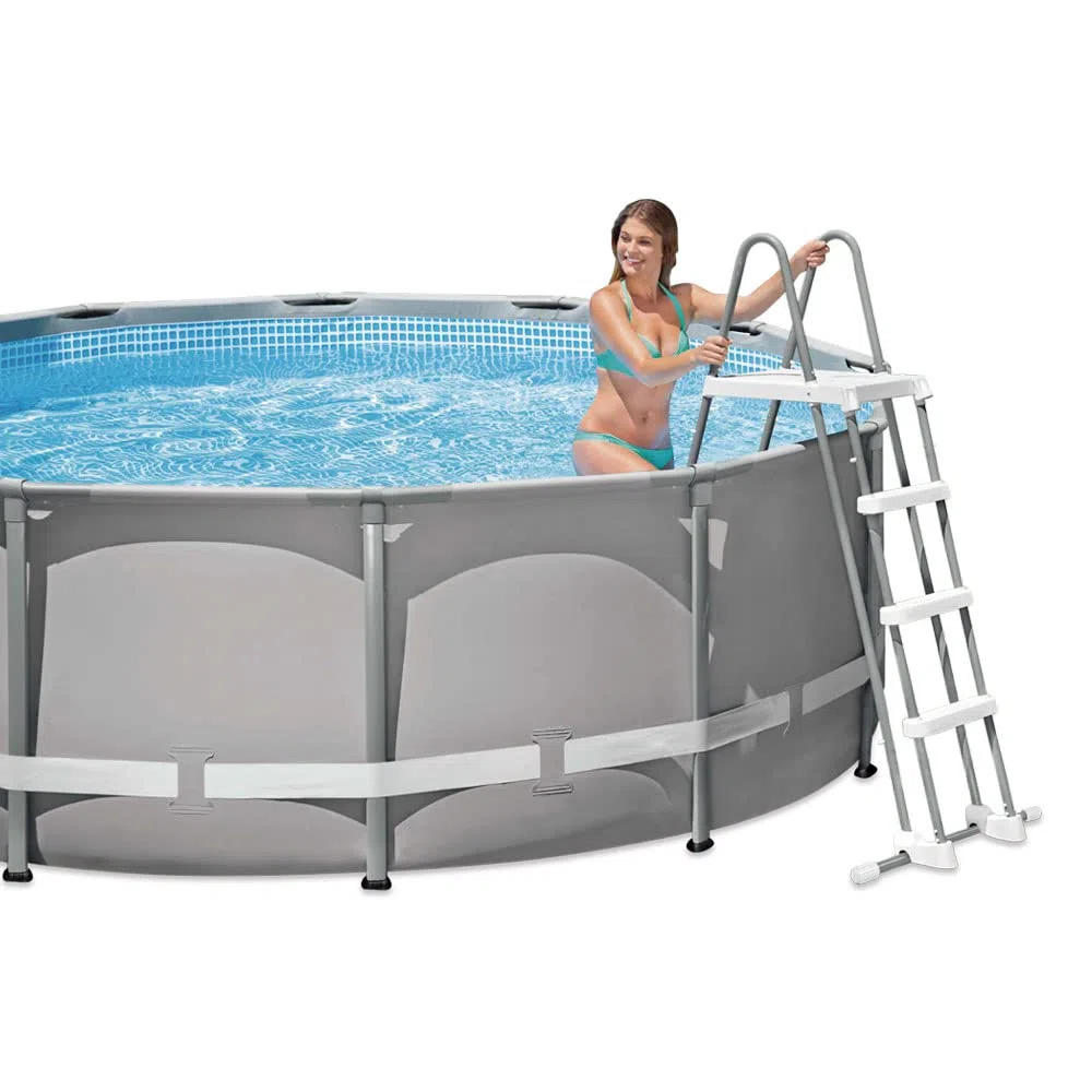 Intex 28076 - Scaletta Deluxe con gradini removibili per Piscina, Acciaio e Plastica, Grigio, 122 cm