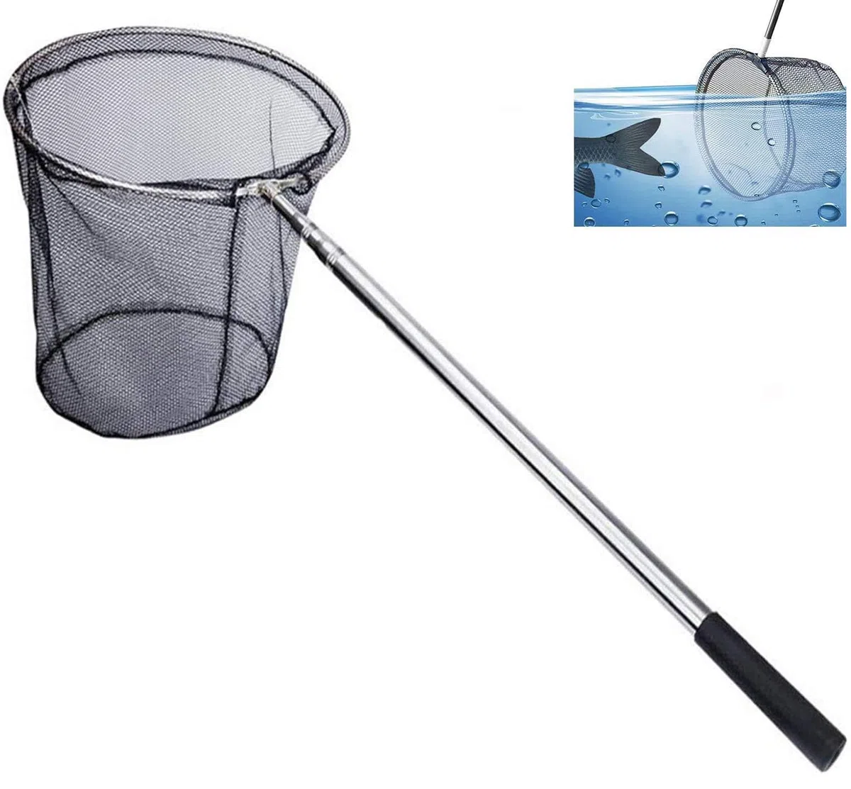 Retino da pesca telescopica da 180 cm, per pesca alla carpa, alla trota, in acciaio inox, con manico lungo, per laghetti