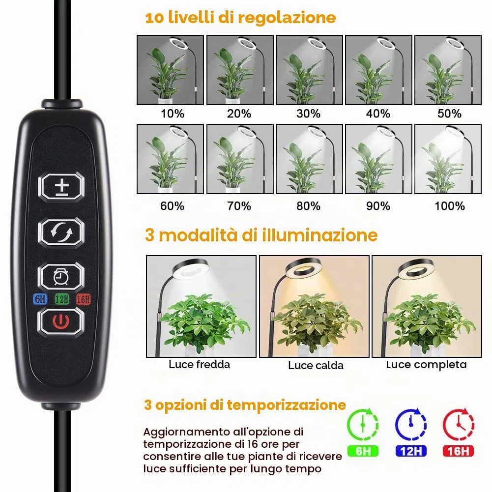 Ainiv Luci per Piante da Interno, Lampada di Crescita a Spettro Completo, 80 LEDs Lampada, con Timer auto 6/12/16H, 3 Modalità, 10 Luminosità, 90cm~160cm Altezza Regolabile per Piante Alte e Grandi