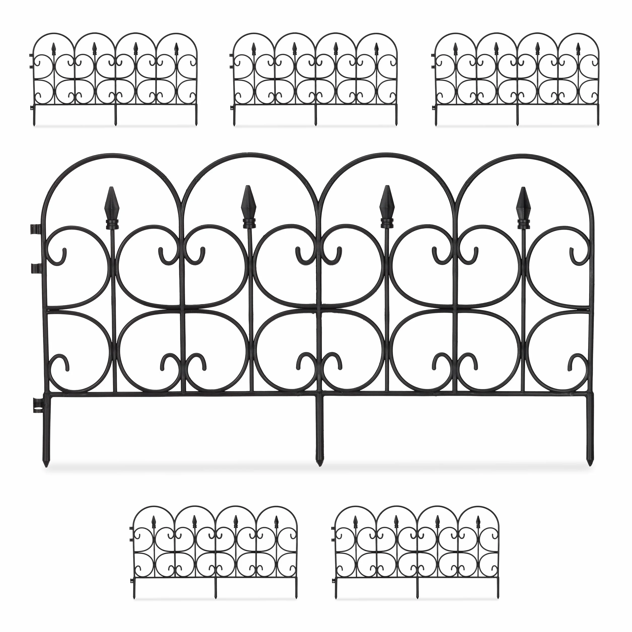 relaxdays Recinzione per Aiuole in Plastica, H 30 cm, Elegante Recinto Deco, con Paletti, Set da 6 Pezzi, 4m, Nero