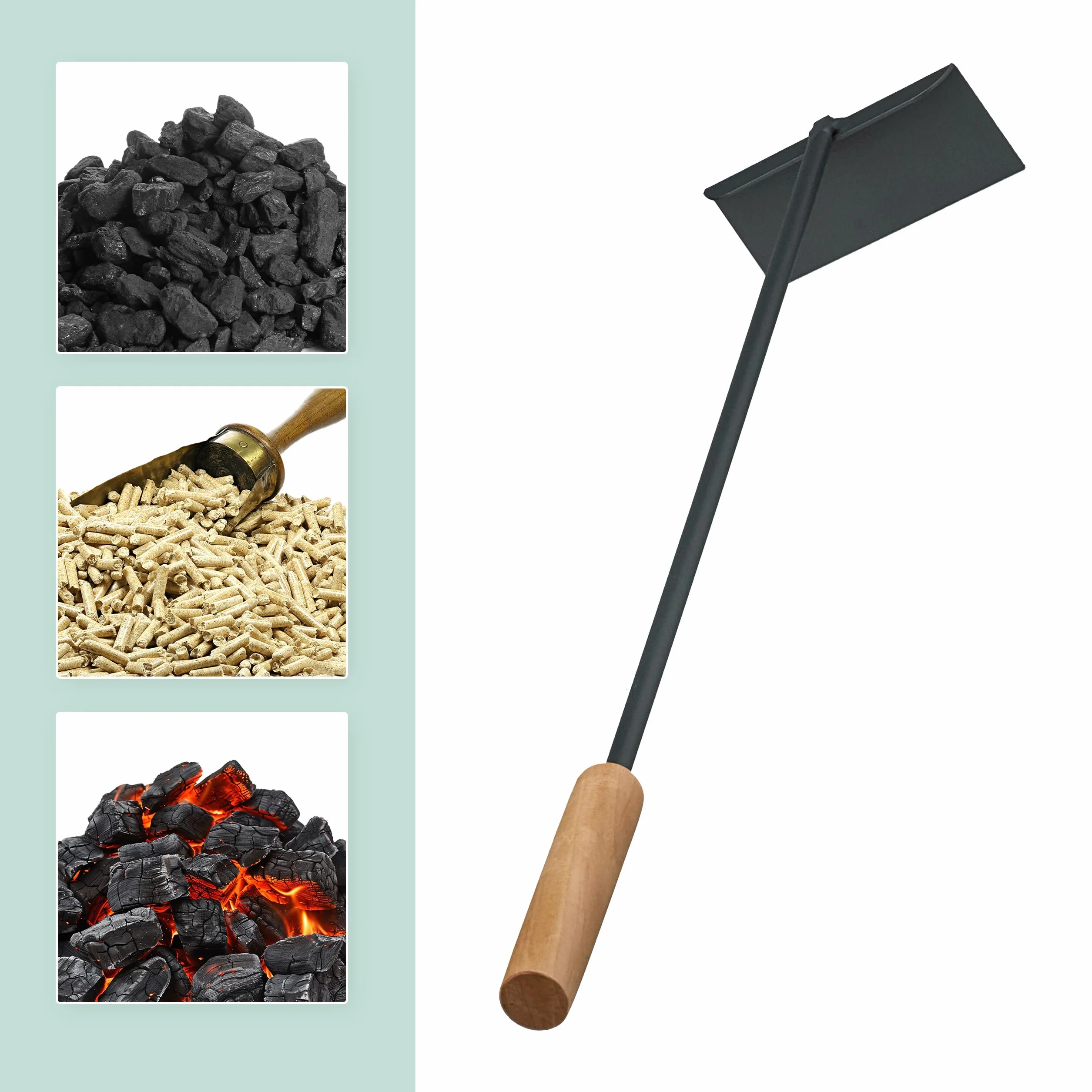 Relaxdays Raschietto per Cenere da Camino, Attrezzo Caminetto in Ferro e Manico in Legno, L: 53 cm, Attizzatotio Carbone