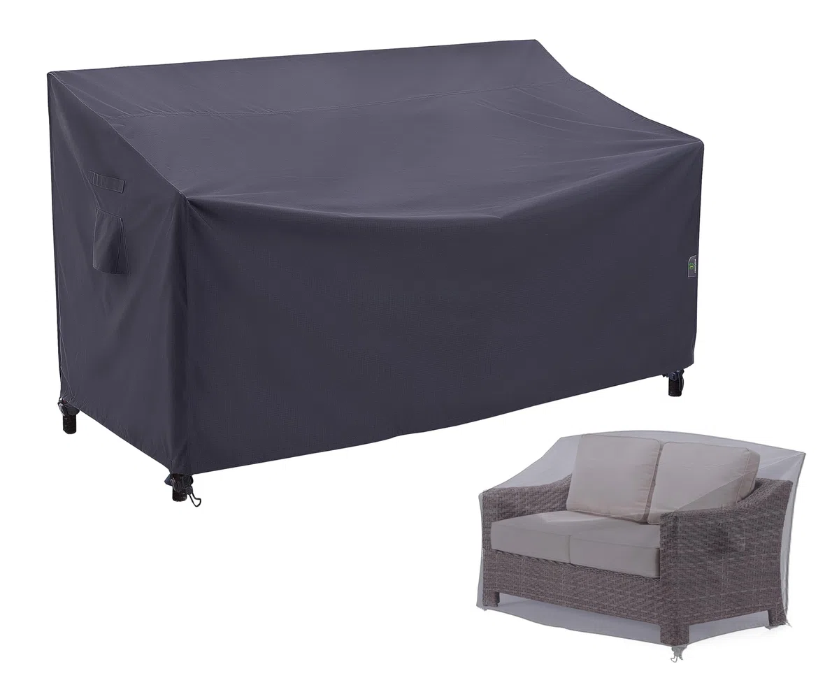 F&J Outdoors Copertura impermeabile da giardino per divano a 2 posti, in tessuto ecologico, resistente ai raggi UV, per esterni, 158 x 84 x 61/81 cm, grigio
