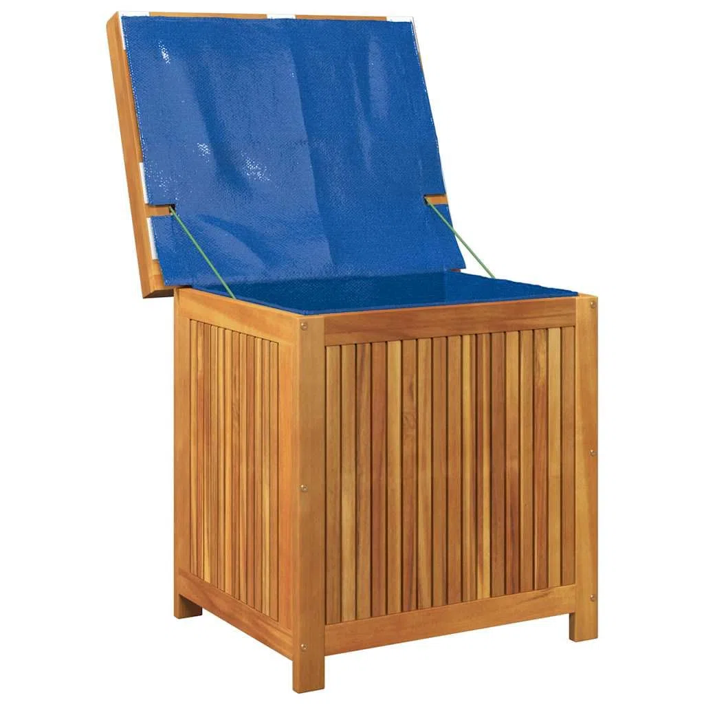 Scatola per cuscini esterni, 60 x 50 x 61 cm, acacia massiccia | Con Coperchio, Borsa Impermeabile Interno, Doghe Ventilate, Stoccaggio Giardino