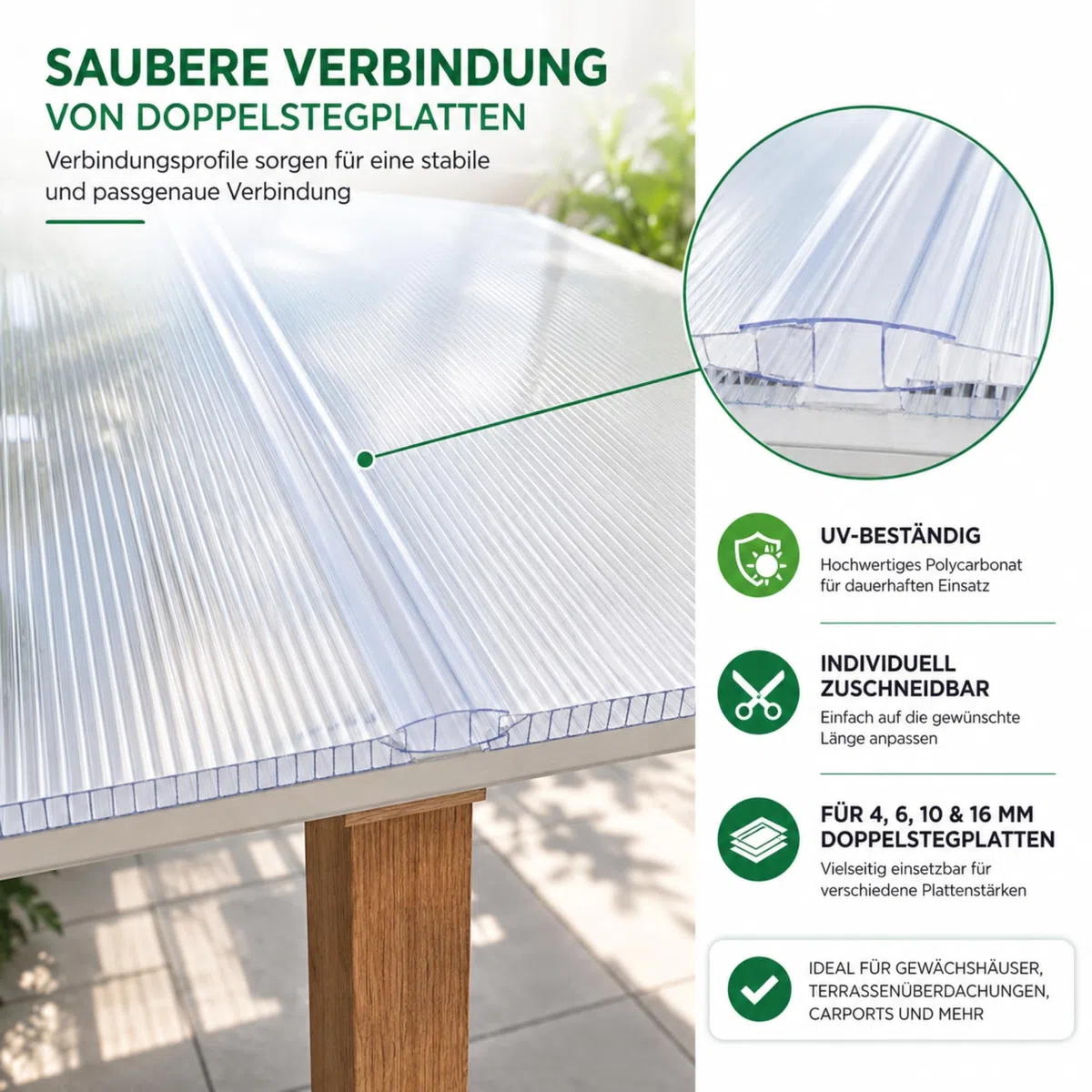 Pannello alveolare in policarbonato, piastra cava, per giardino, serra e modellismo, resistente alle intemperie, traslucido, 60,5 x 121 cm, (connettore: 4,5 mm)