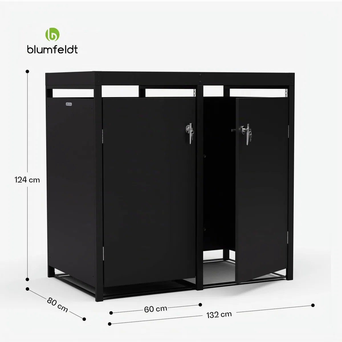 Blumfeldt BinSafe - Copri Bidone della Spazzatura –Acciaio Zincato Resistente, 2 Sportelli & Tetto a Fioriera, Adatto a Bidoni 60L/120L/240L, Serratura a Chiave, Design Moderno, Copribidone da Esterno
