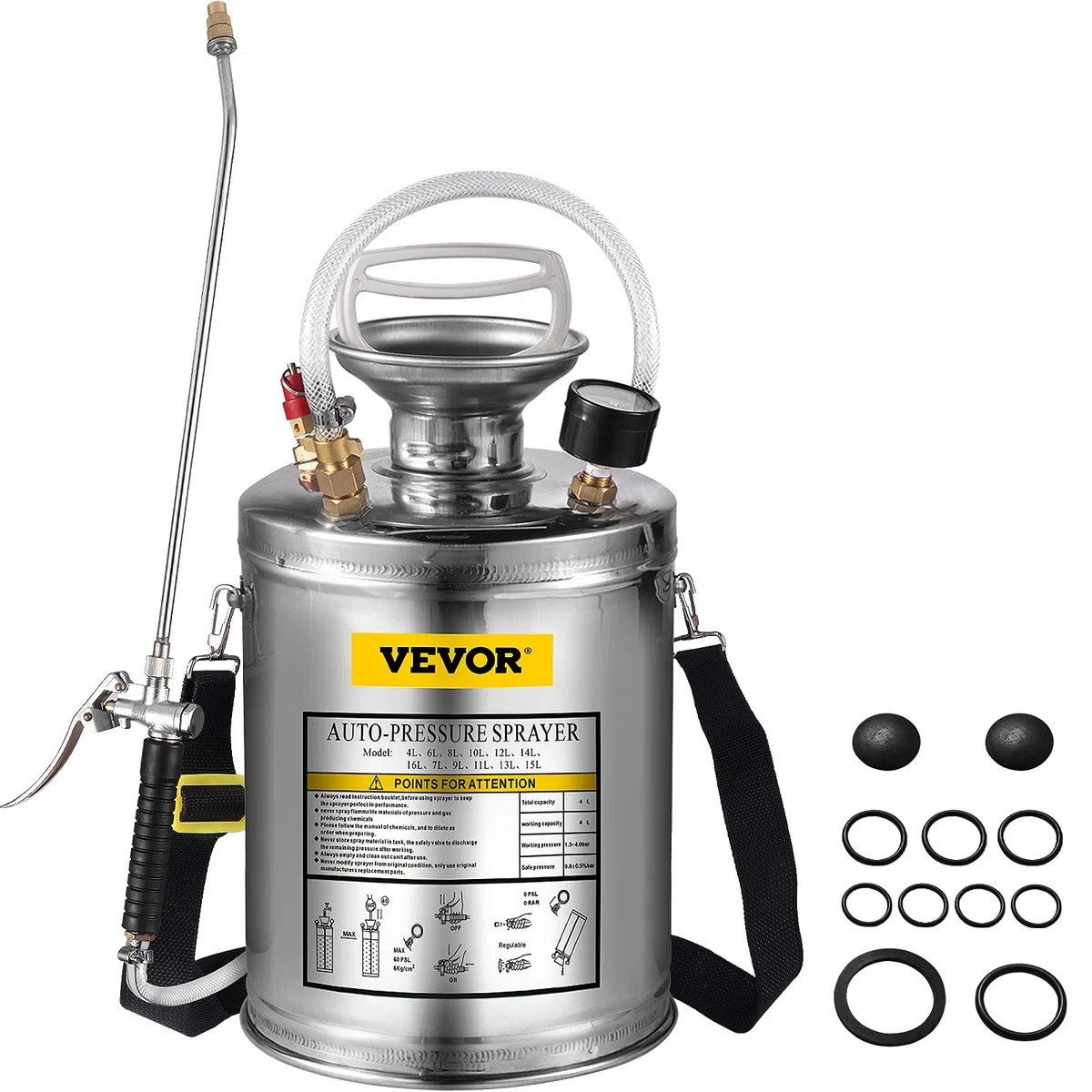 Vevor - Spruzzatore in acciaio inox, da giardino, nebulizzatore per piante per giardinaggio, casa e pulizia a pavimento, adatto per le esigenze attuali dell'industria, dell'agricoltura