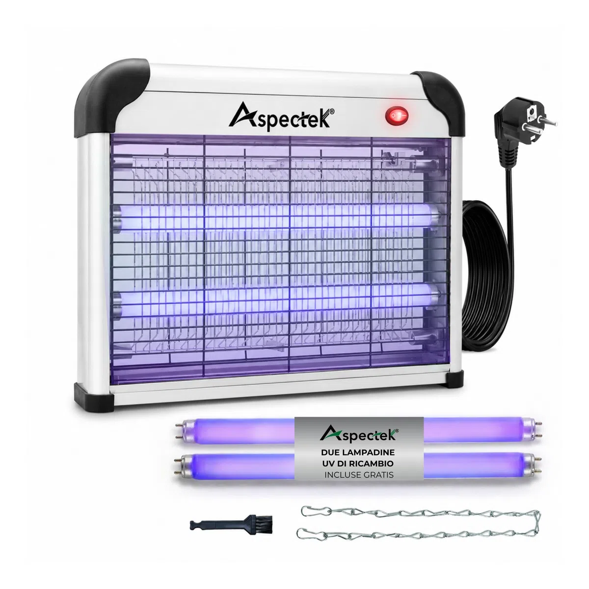 ASPECTEK Lampada Antizanzare Elettrica 20W 2800V – Sterminatore di Insetti e Mosche per Interni, Trappola per Insetti Volanti (Zanzare, Mosche, Moscerini), Include 2 Lampadine UV di Ricambio